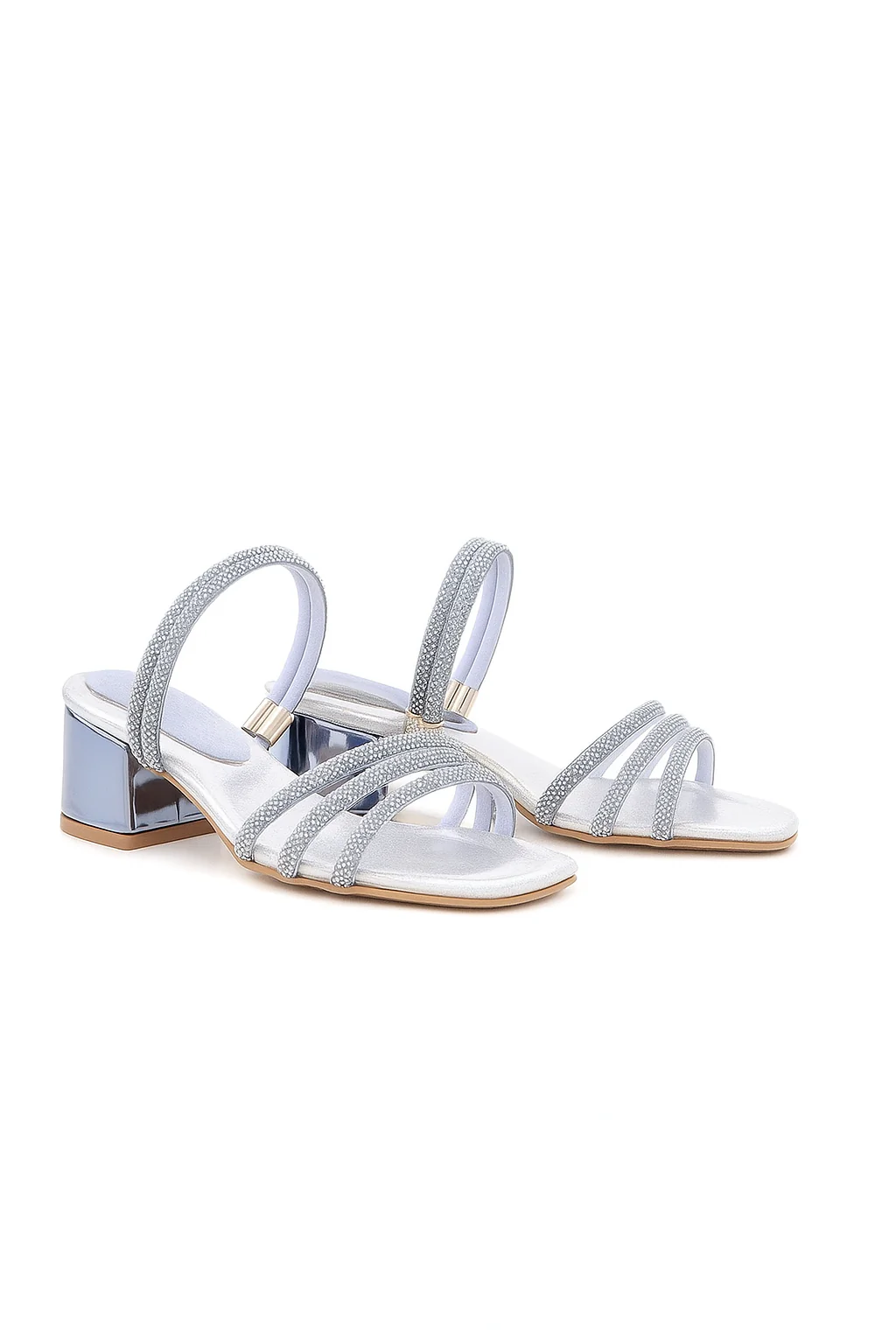 Girls Metallic Strappy Block Heel Sandals - Judy -  Blue Silver - Image 2