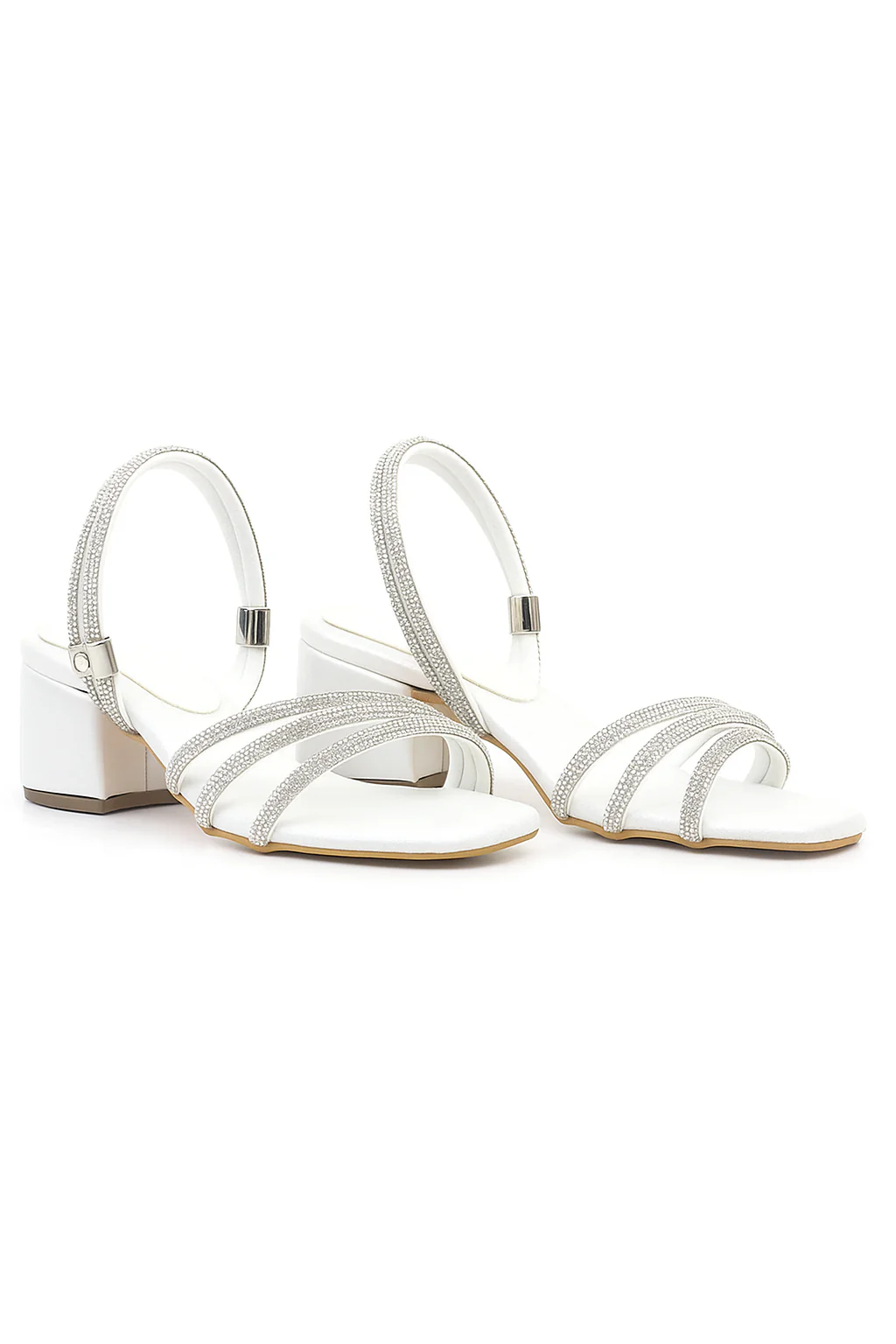 Girls Metallic Strappy Block Heel Sandals - Judy - Pearl White - Image 2