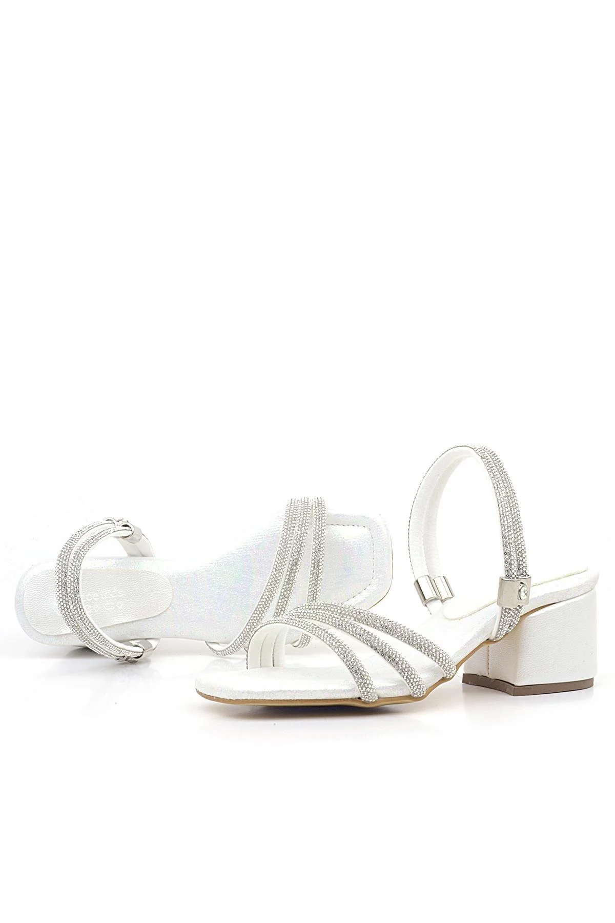 Girls Metallic Strappy Block Heel Sandals - Judy - Pearl White - Image 6