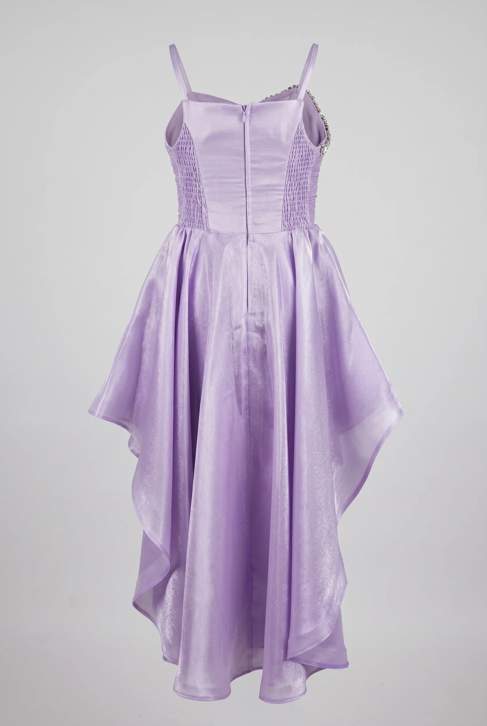 Girls One-Shoulder High-Low Party Dress with Bow - Lilac - Image 2