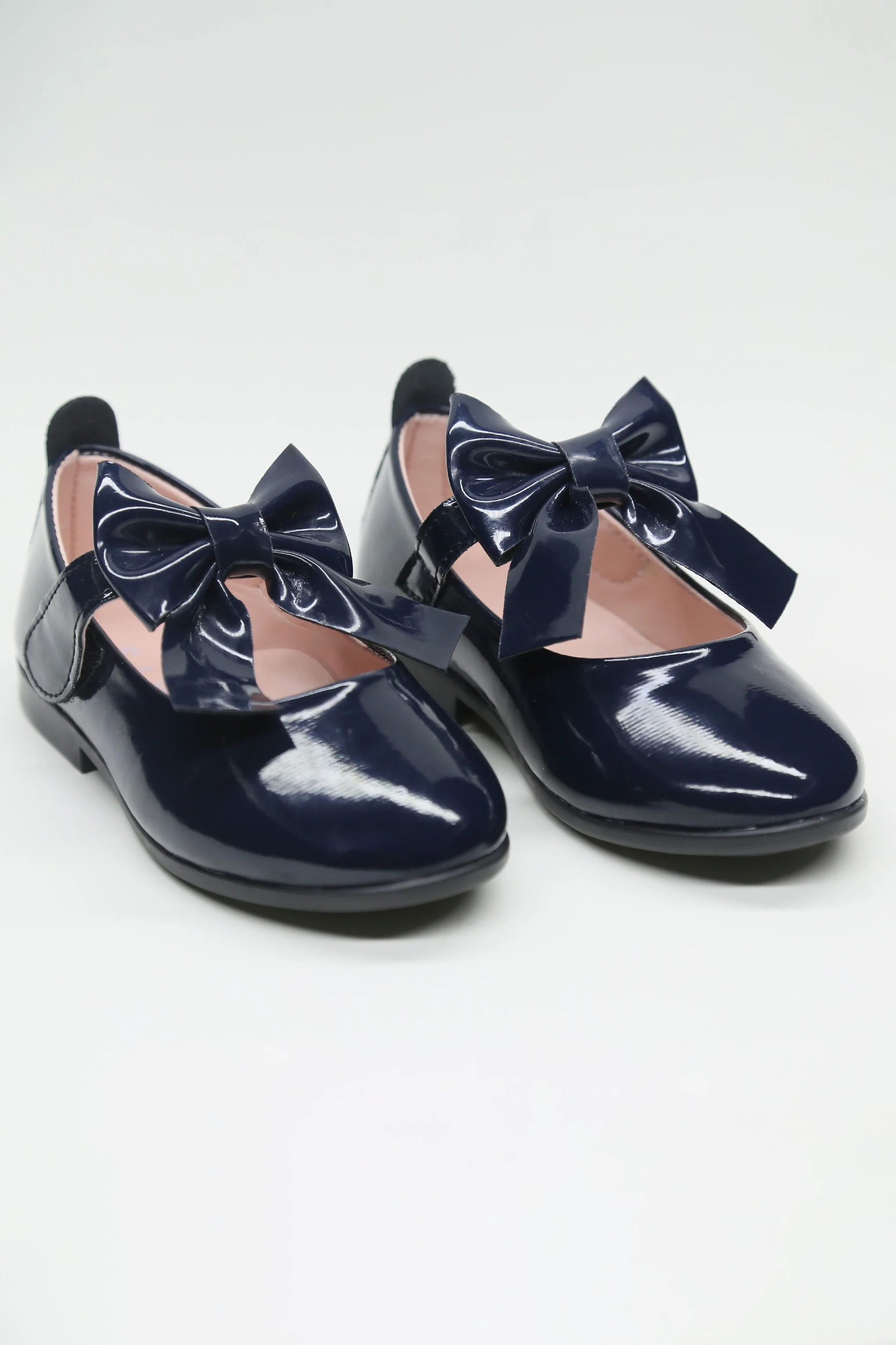 Girls Patent Bow Velcro Flat Mary Jane Shoes - AMIRA - Navy - Image 3