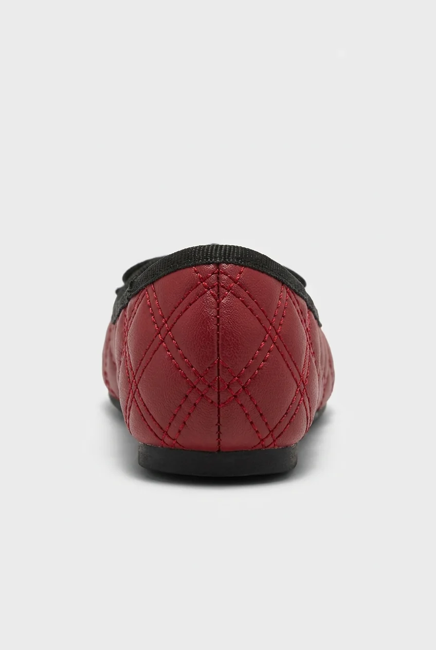 Girls Patent Cap Toe Quilted Ballet Flats - Black - Red - Image 4