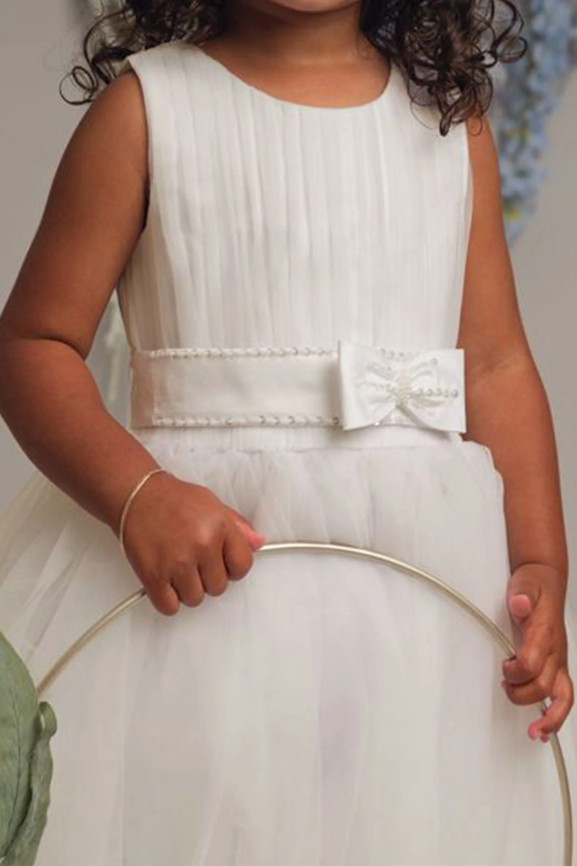 Girls Pleated Bodice Communion Dress with Bow - CINDY - Ivory - Image 3