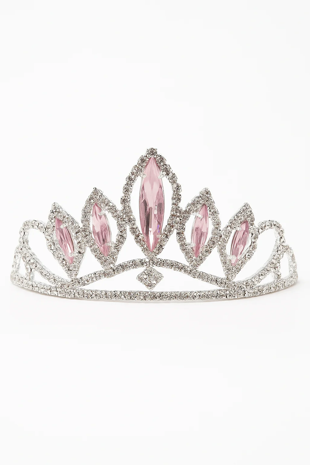 Girls Princess Tiara with Marquise Gemstones - Pink