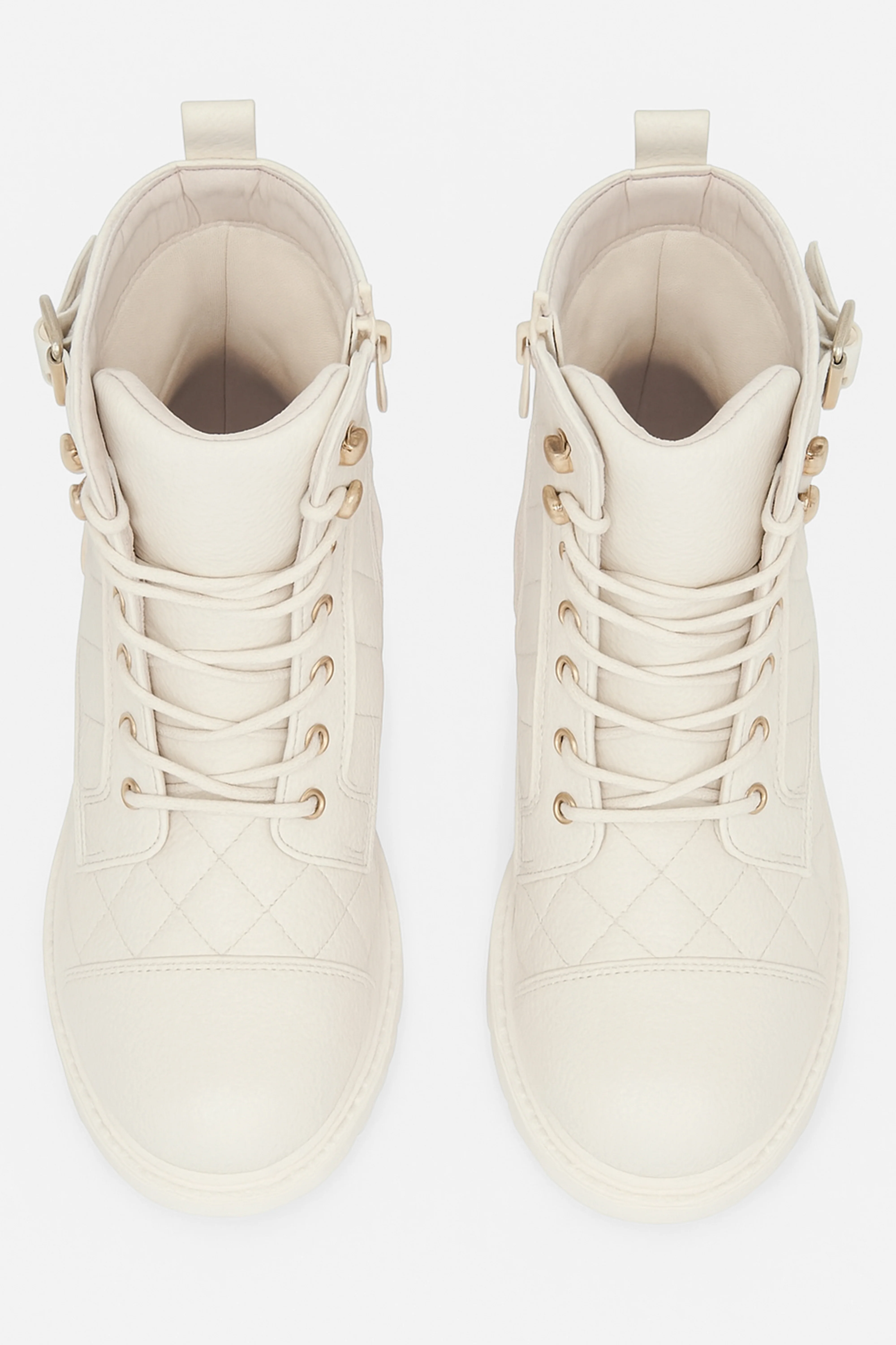 Girls' Quilted Lace-Up Combat Boots - SAGE - Cream - Image 2