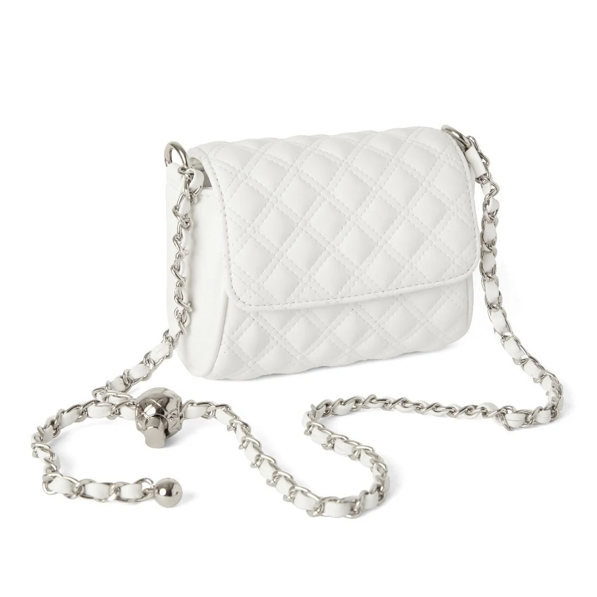 Girls Quilted Shoulder Bag with Chain Strap - TINA - Silver - Image 2
