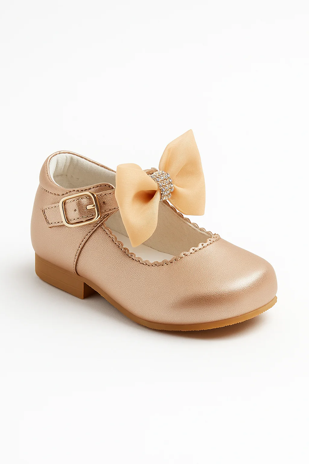 Girls Rhinestone Mary Jane Shoes with Bow – ZURI - Gold