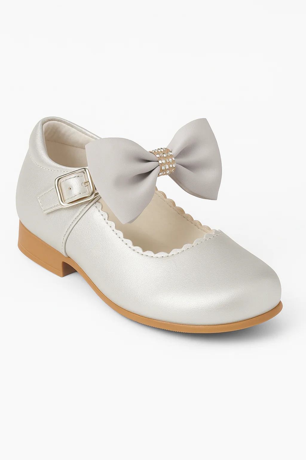 Girls Rhinestone Mary Jane Shoes with Bow – ZURI - Silver