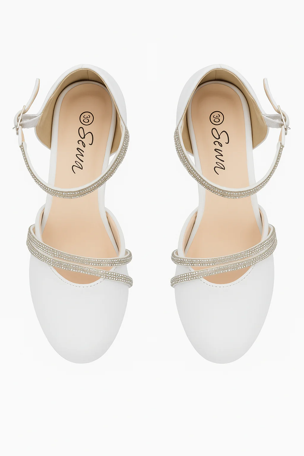 Girls Rhinestone Straps Low Heel Shoes – DREAM - White - Image 2