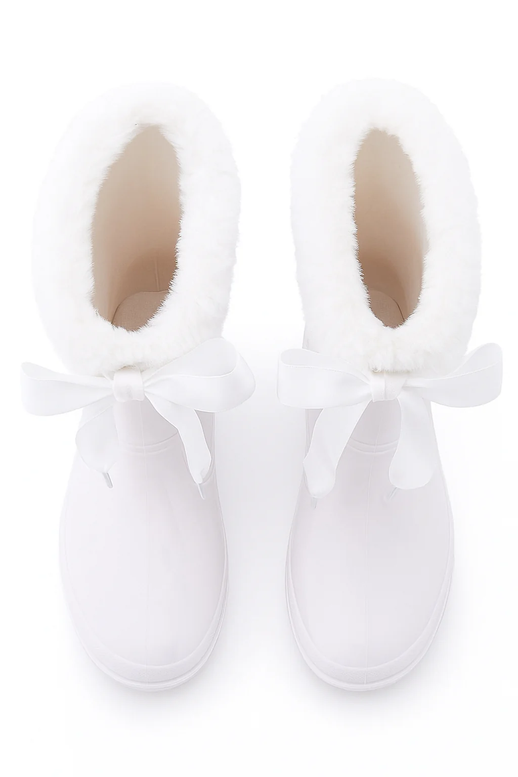 Girls' Ribbon Wellington Boots with Faux Fur, Waterproof Wellies – VIVIAN - White - Image 2
