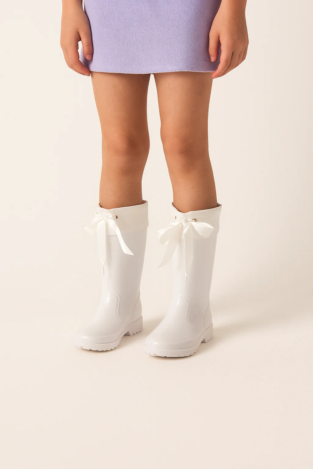 Girls Ribbon Wellington Boots, Waterproof Wellies - DALLAS - White - Image 4