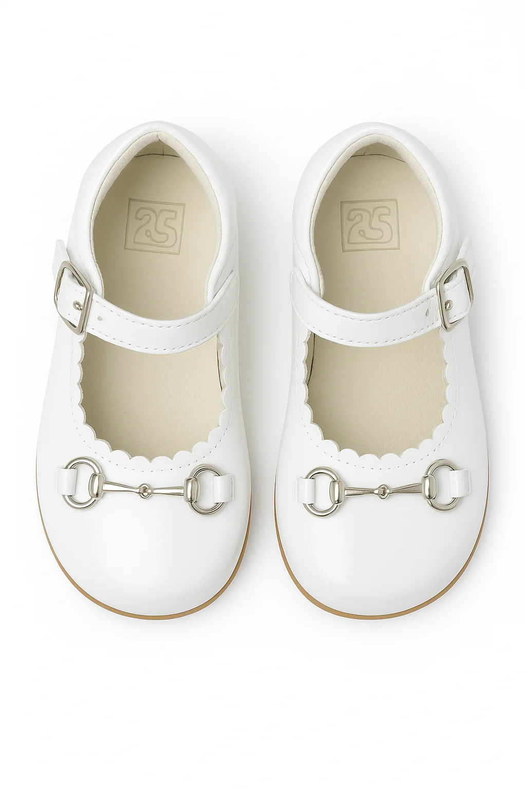 Girls Scallop Trim Flat Mary Jane Shoes - WILLA - White - Image 2