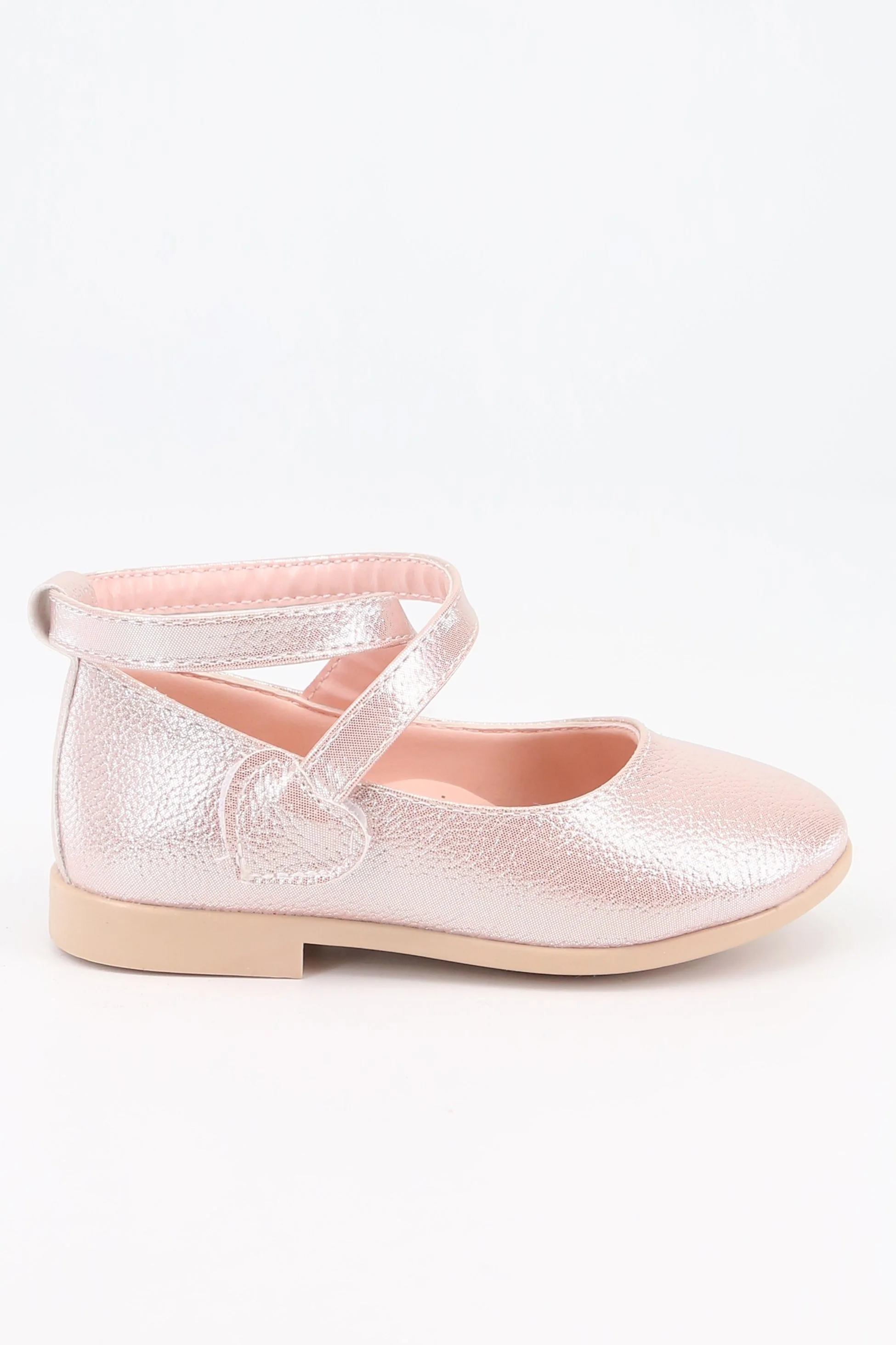 Girls' Shiny Mary Jane Flat Shoes with Criss Cross Strap - Pink - Image 5