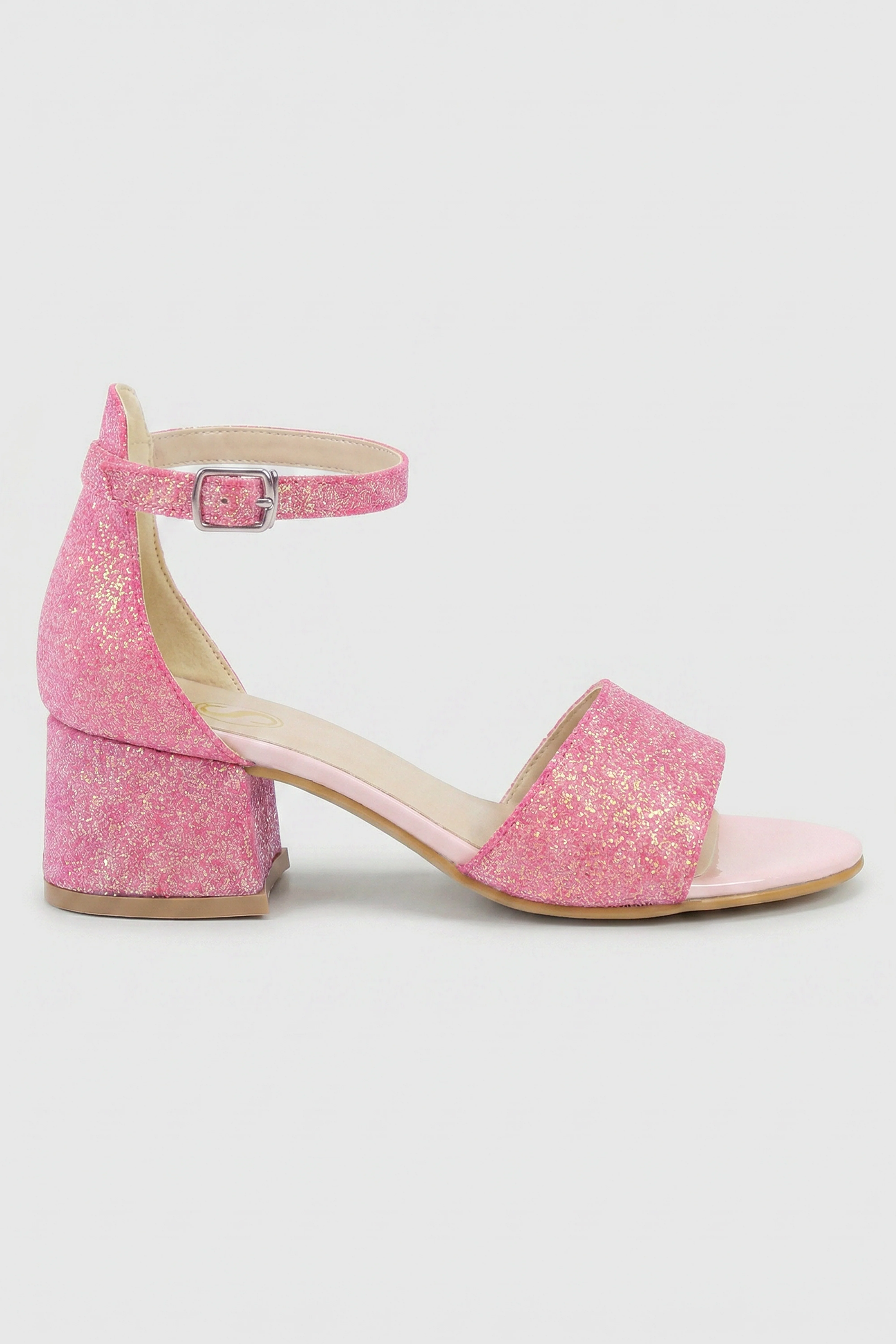 Girls Ankle-Strap Block Heel Sandals - SPARKLE - Cherry Pink - Image 3