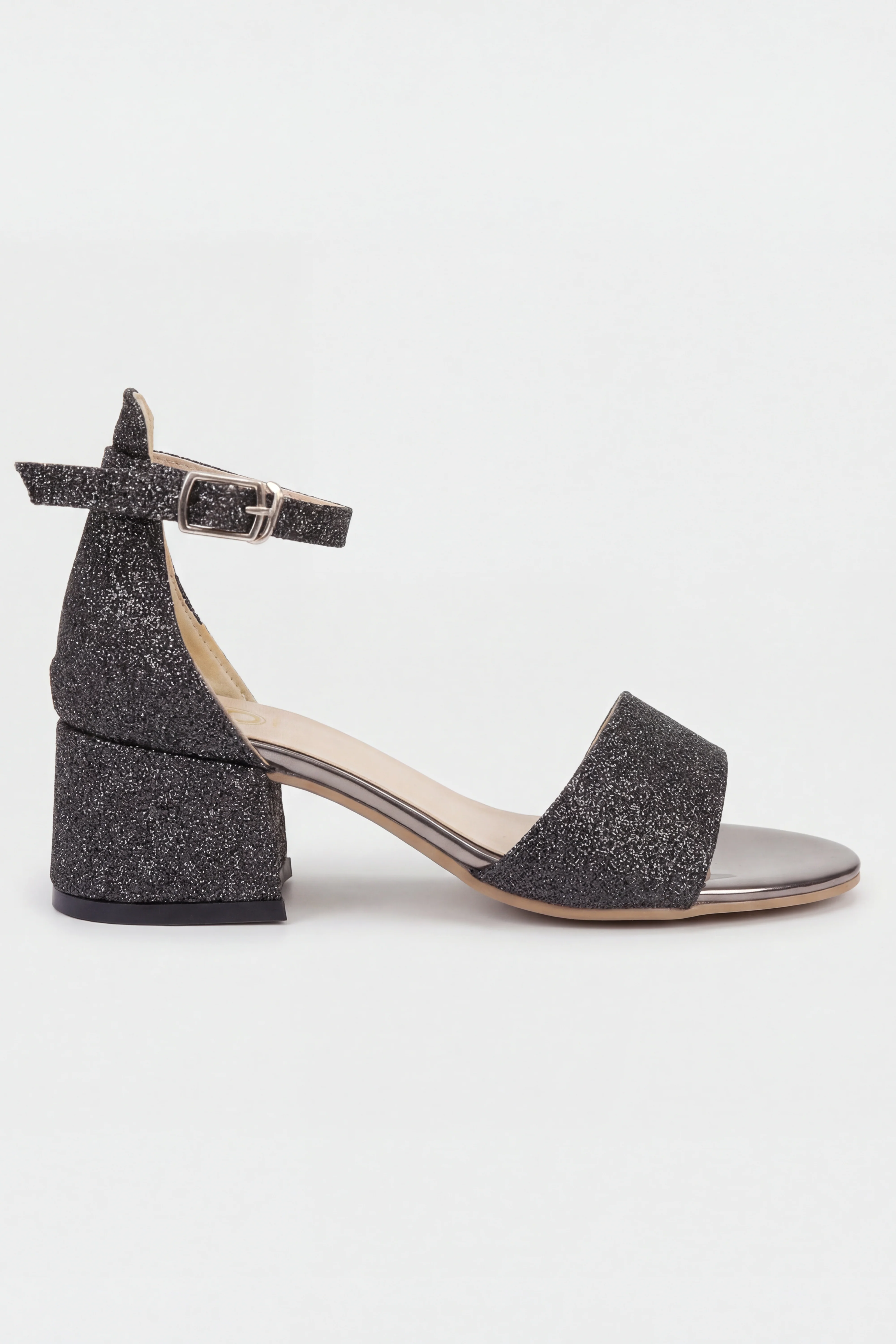 Girls Ankle-Strap Block Heel Sandals - SPARKLE - Dark Silver - Image 3