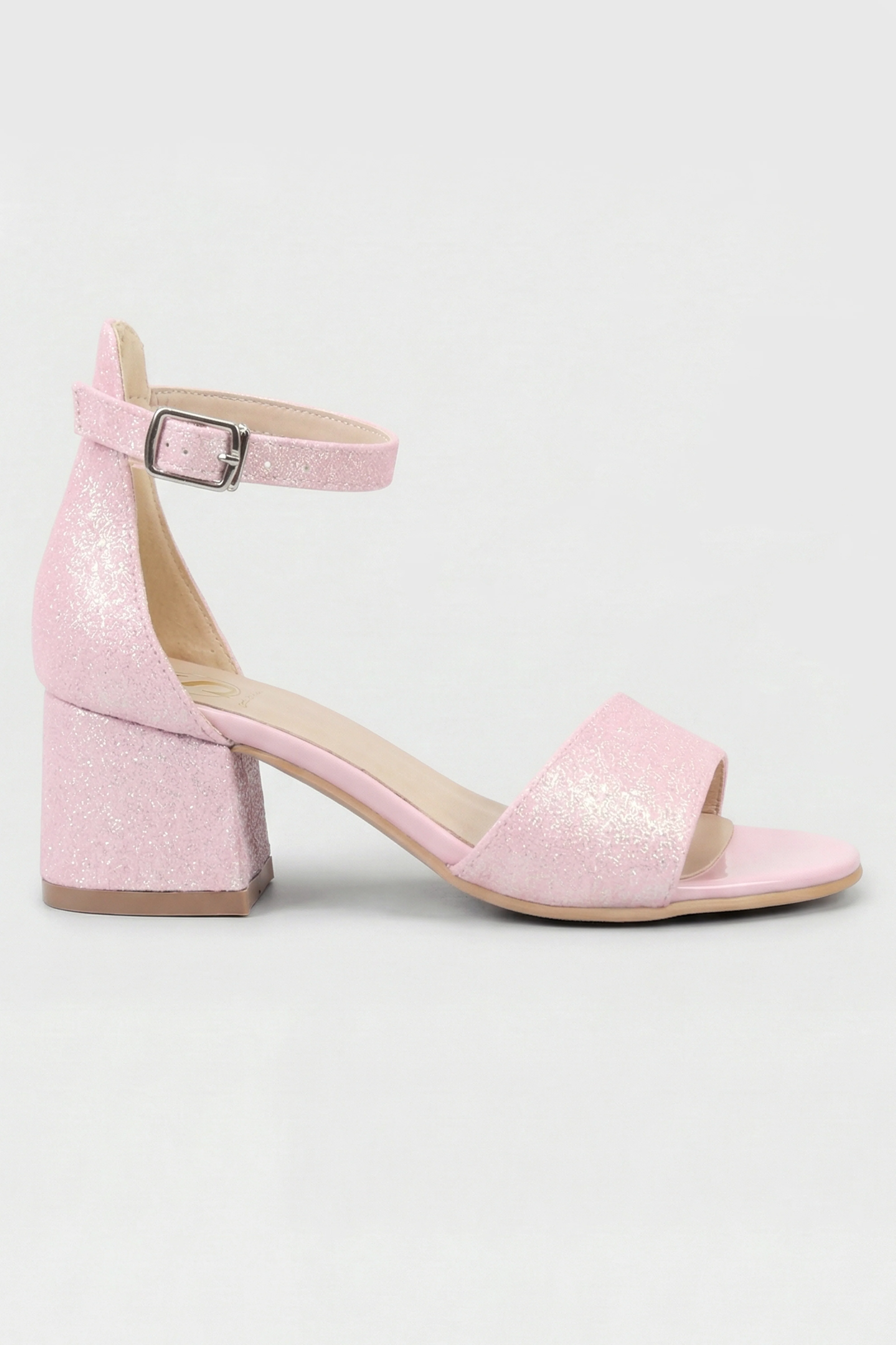Girls Ankle-Strap Block Heel Sandals - SPARKLE - Pink - Image 3