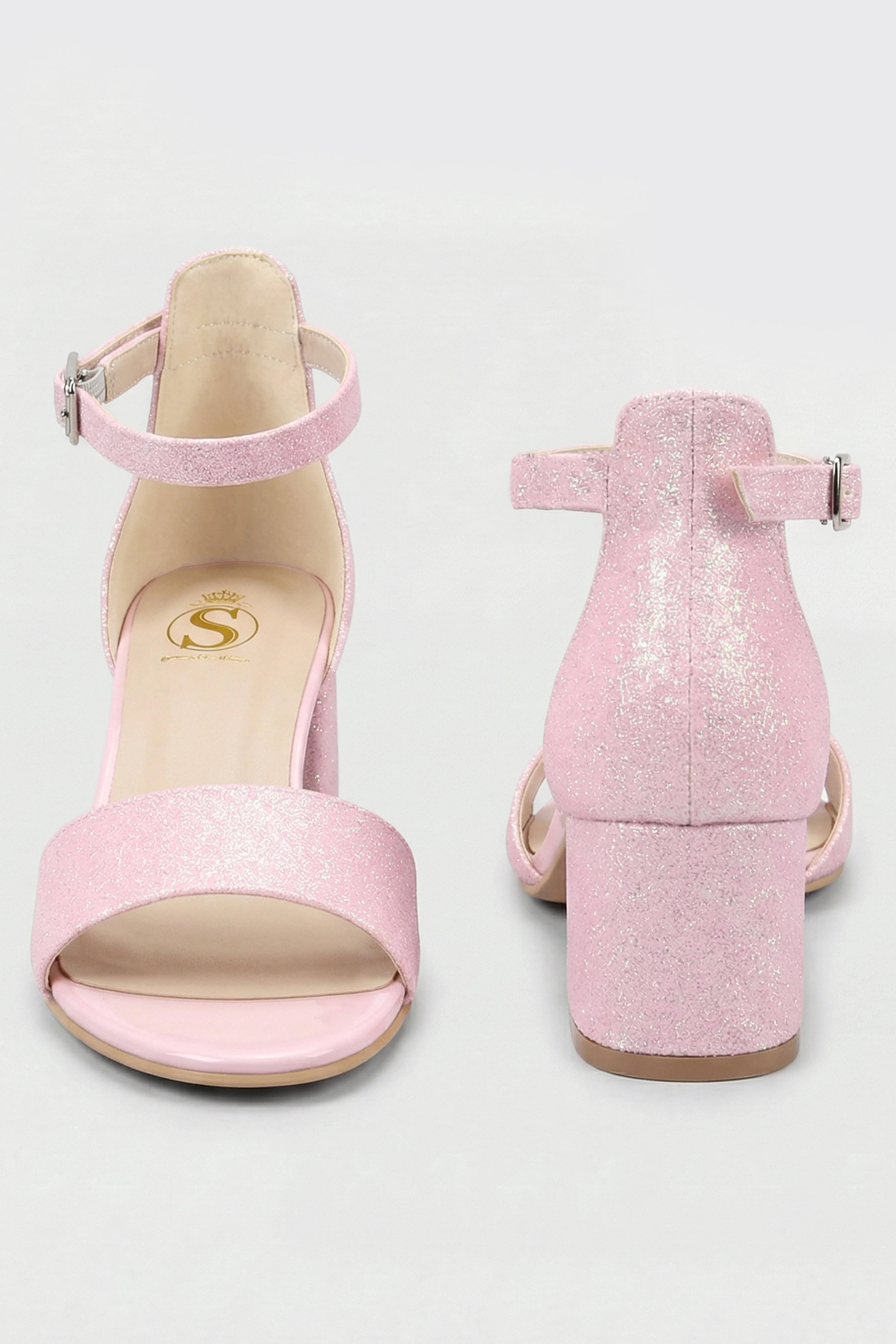 Girls Ankle-Strap Block Heel Sandals - SPARKLE - Pink - Image 4