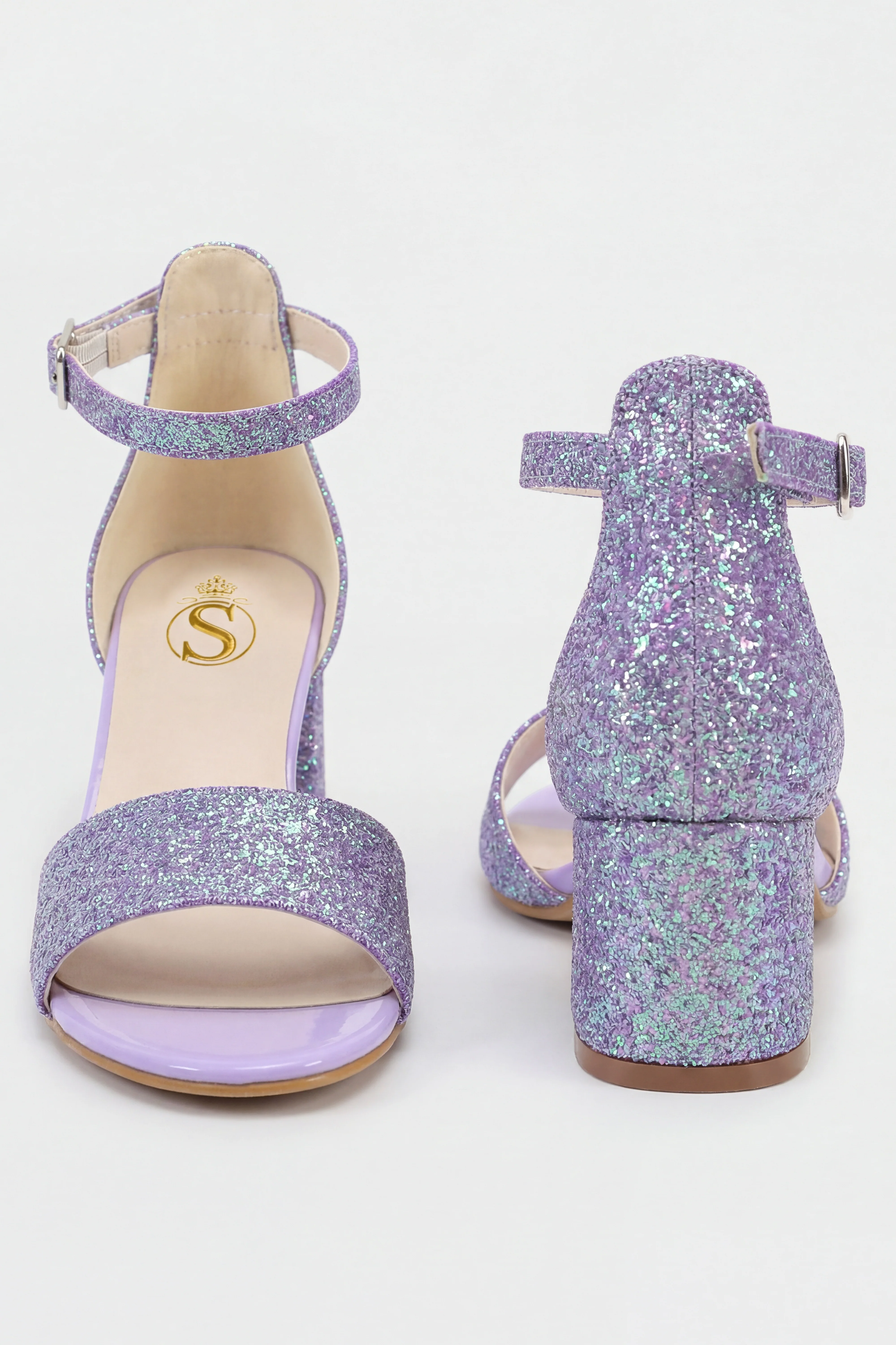 Girls Ankle-Strap Block Heel Sandals - SPARKLE - Purple - Image 4