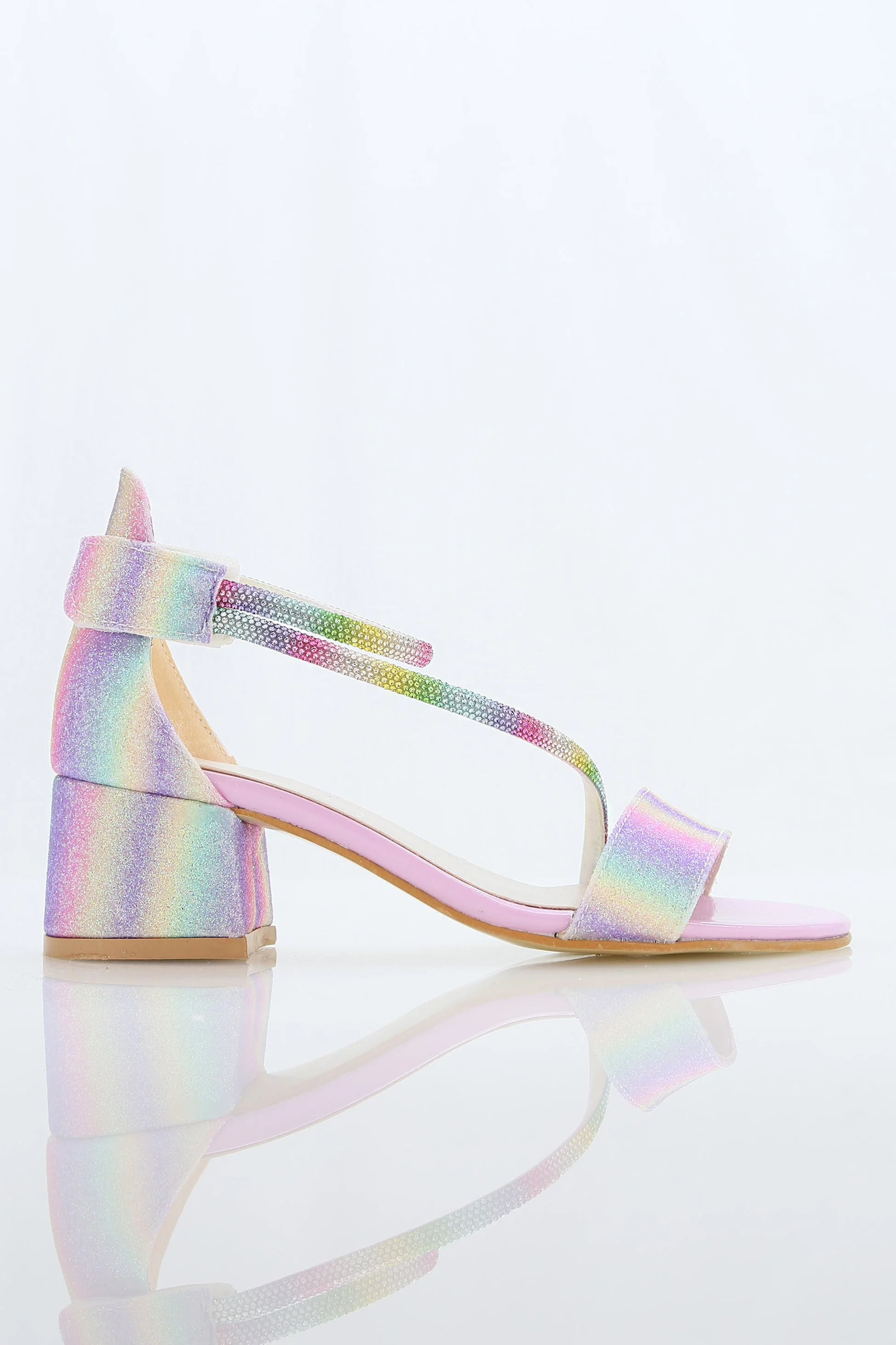 Girls Block Heel Sandals with Rhinestone Crossover Straps - DAZZLE - Multicolour - Image 2