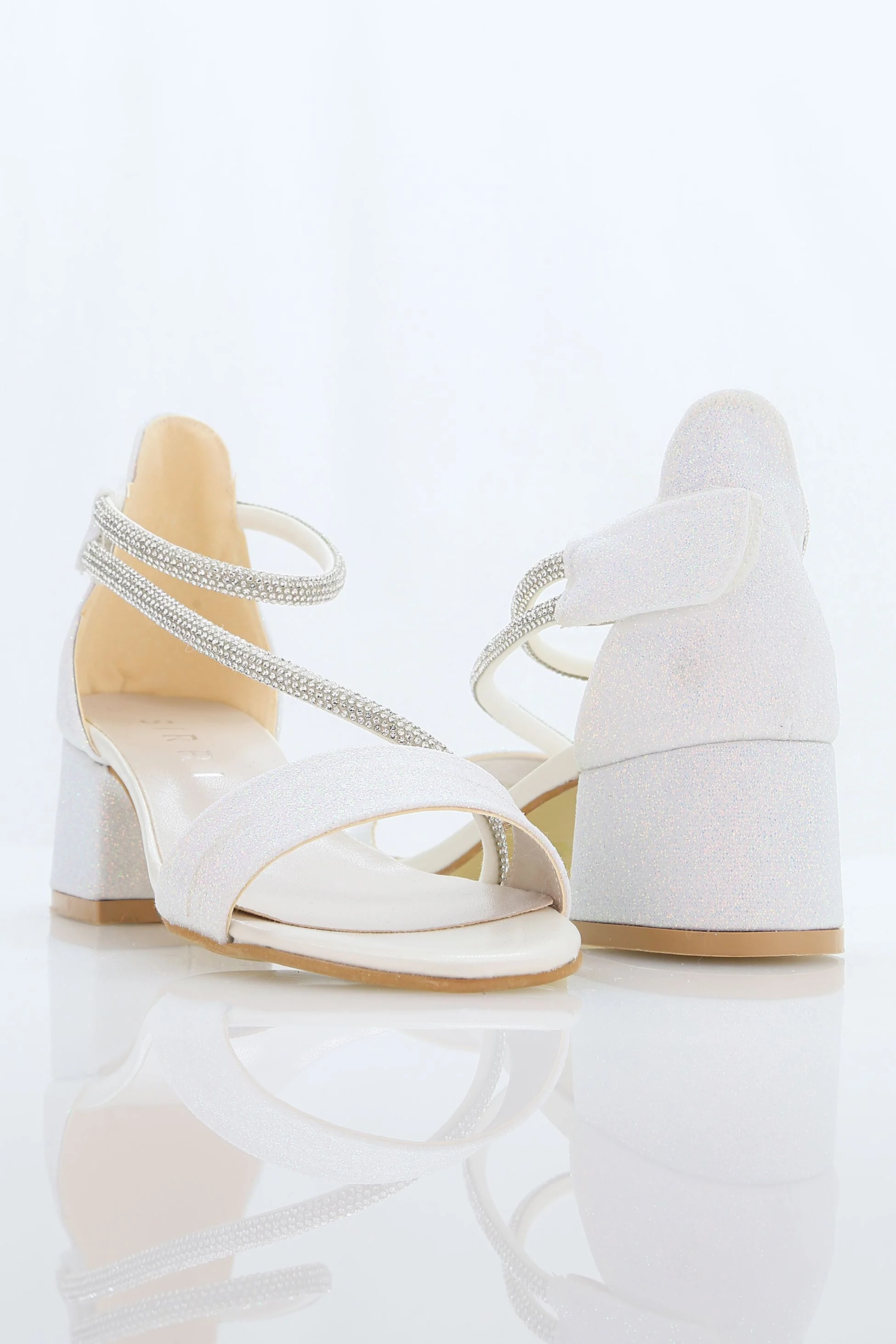 Girls Block Heel Sandals with Rhinestone Crossover Straps - DAZZLE - White - Image 5