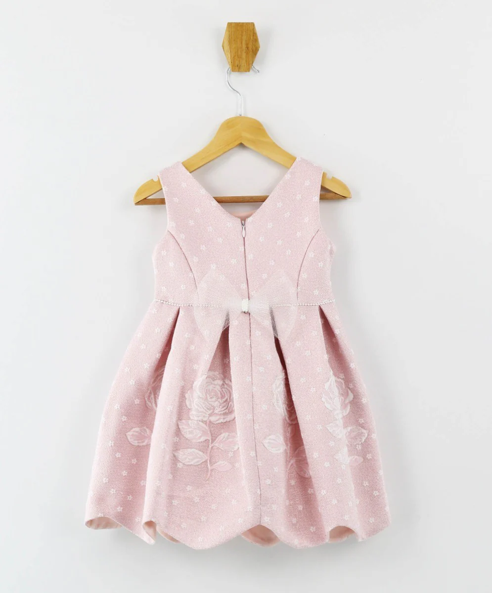 Girls Sleeveless Floral Embroidered Dress Set - Baby Pink - Image 6