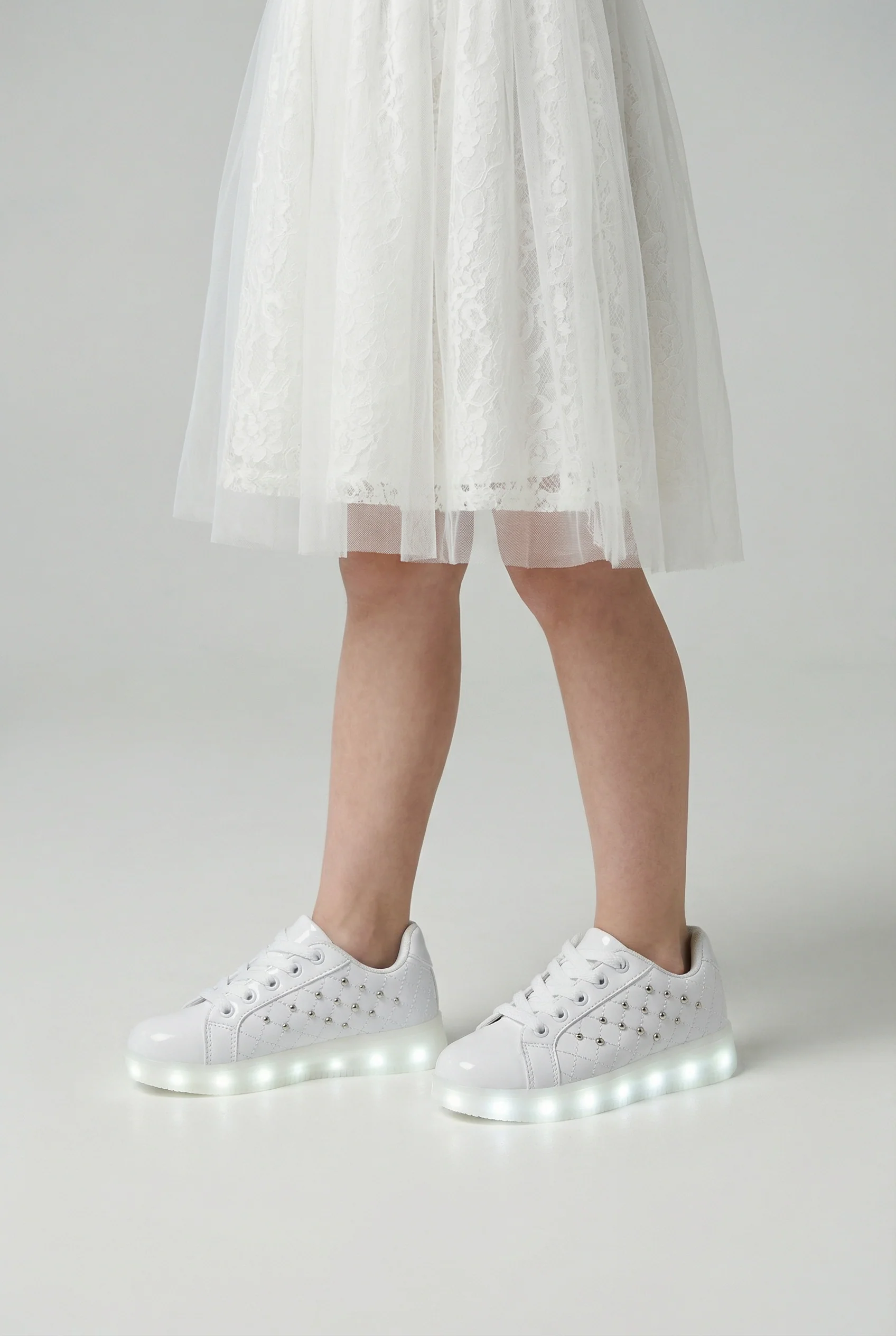 Girls Studded Light Up Trainers - White - Image 5