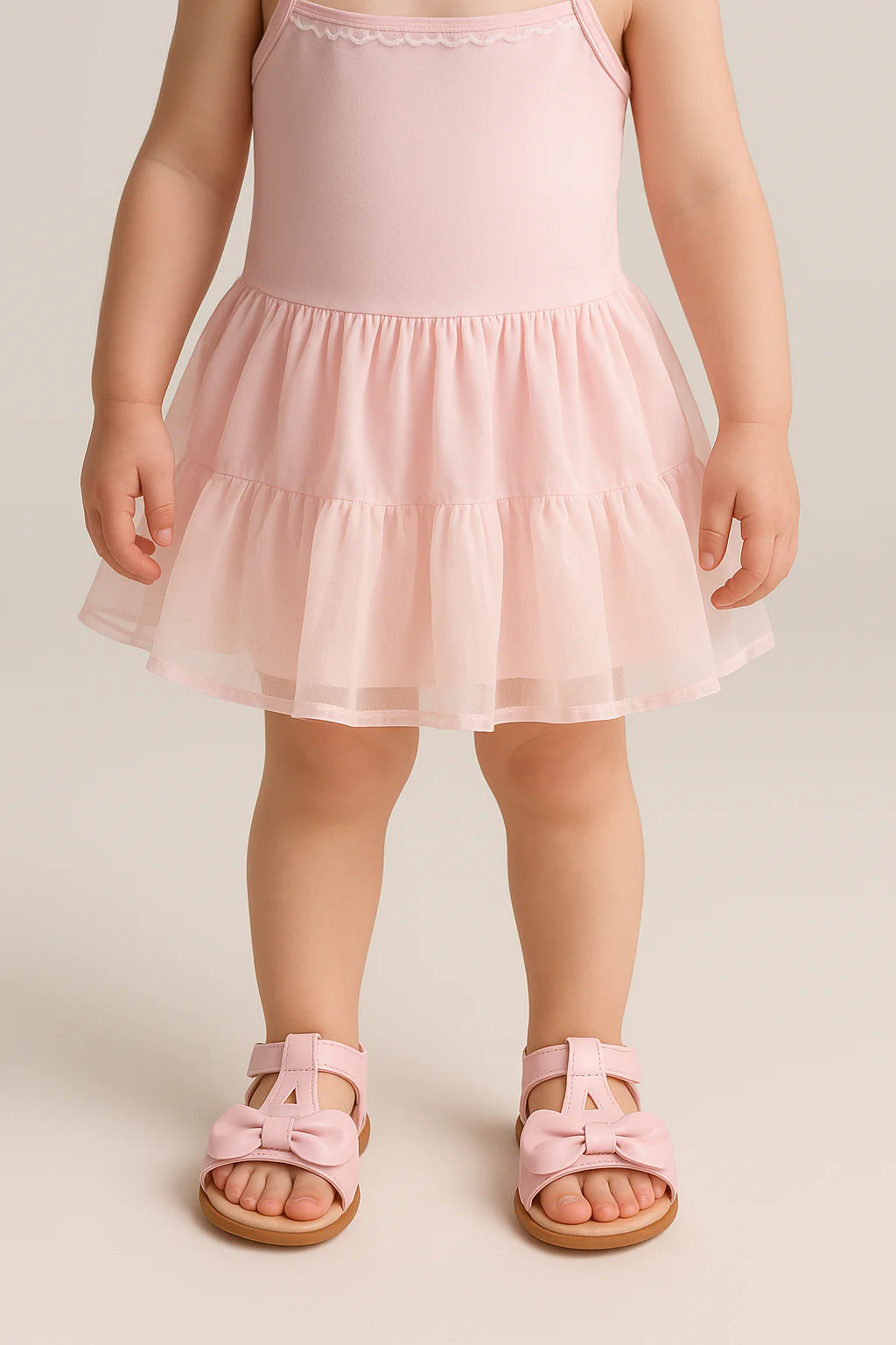 Little Girls’ T-Bar Sandal Shoes with Bow - MATILDA - Pink - Image 4