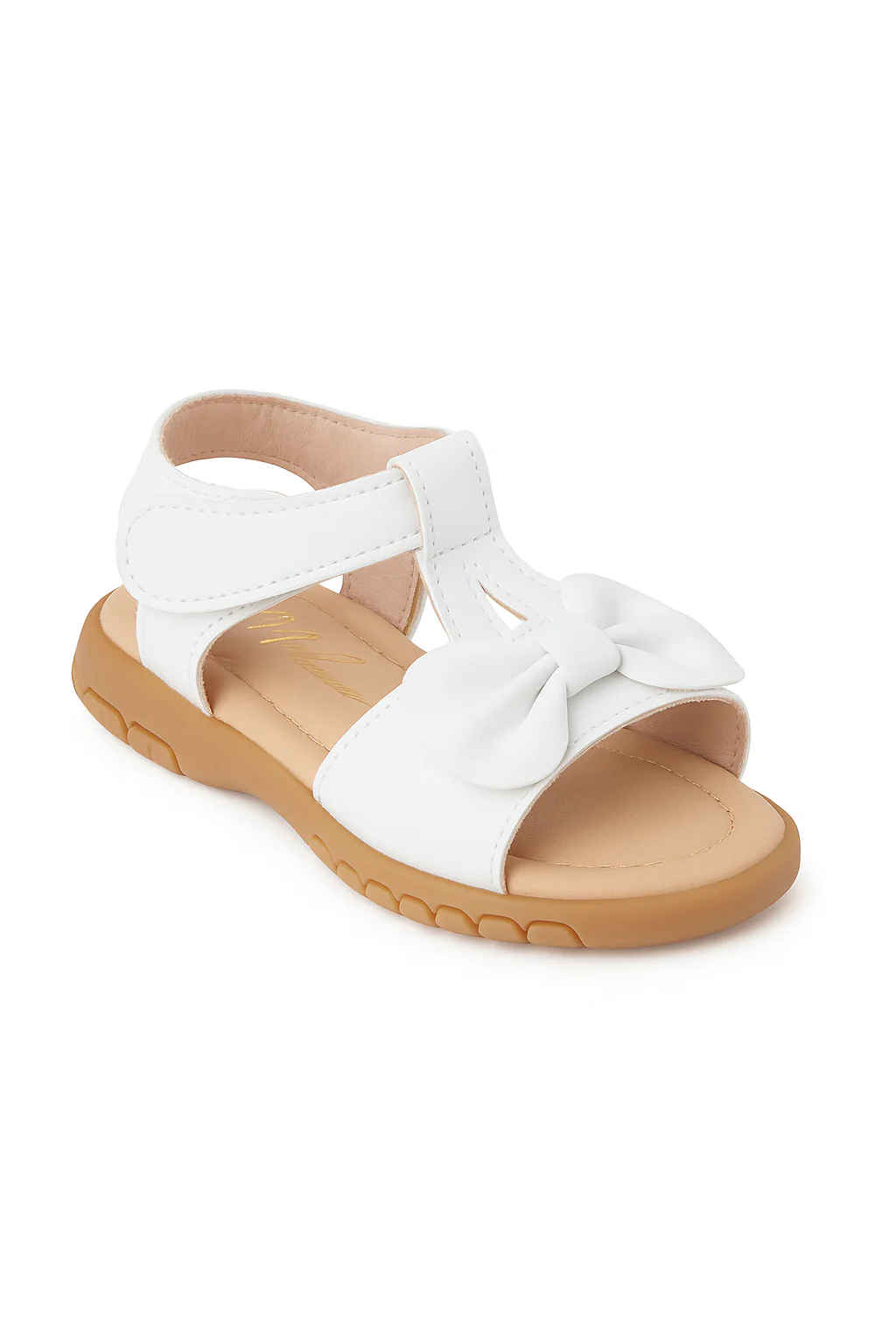Little Girls’ T-Bar Sandal Shoes with Bow - MATILDA - White