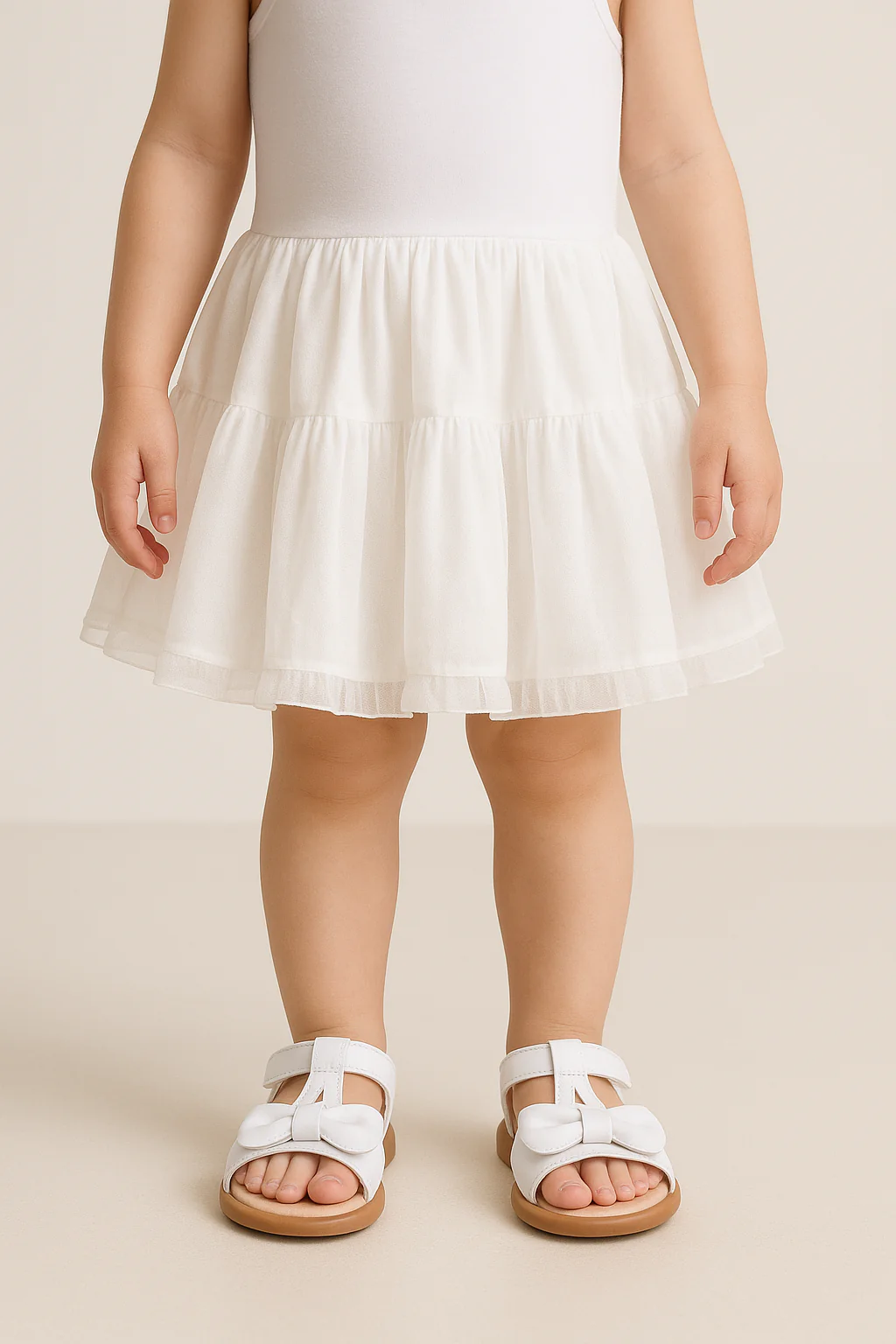 Little Girls’ T-Bar Sandal Shoes with Bow - MATILDA - White - Image 4