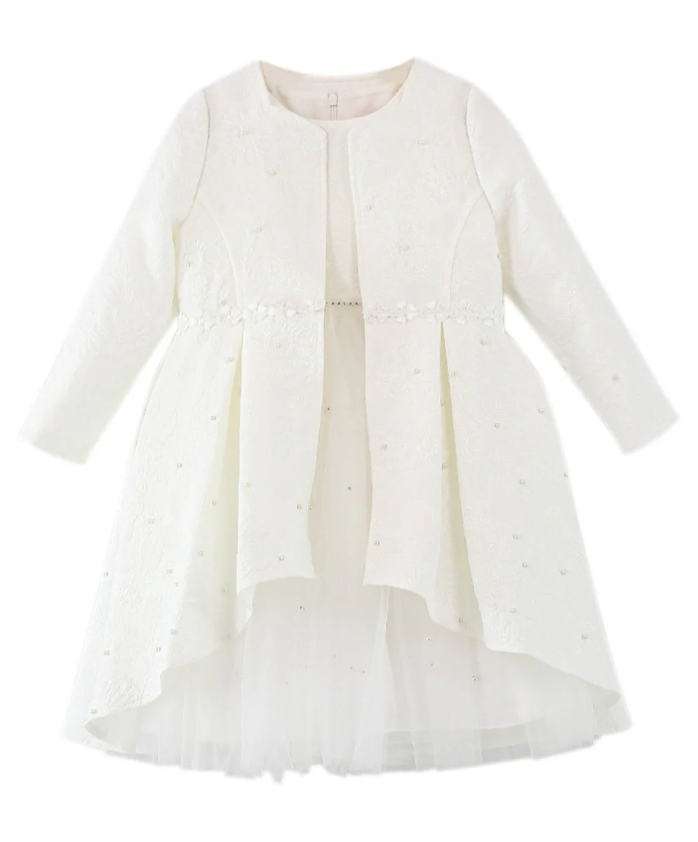 Girls Tail Jacket Dress Set - Ecru Off White - Image 3