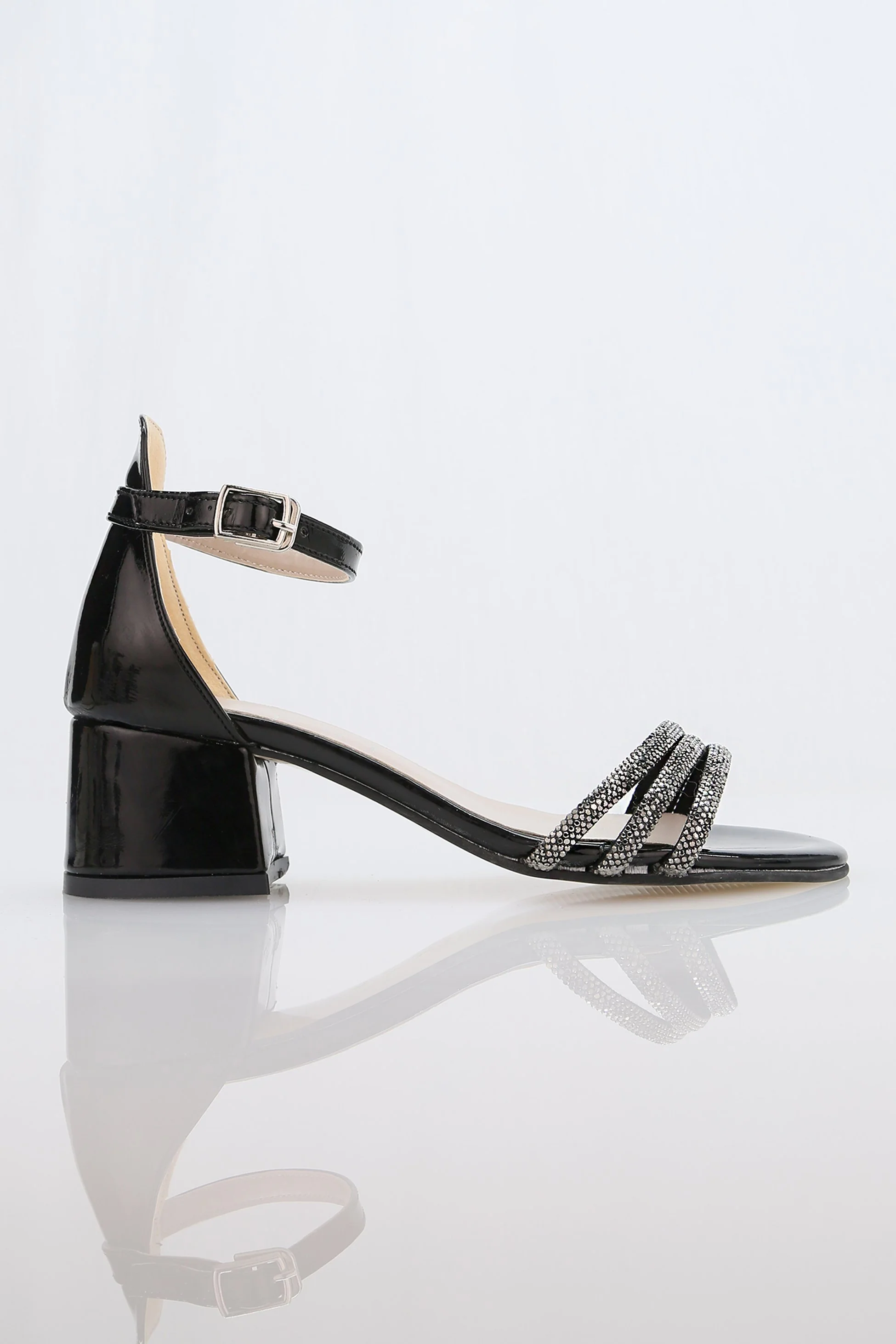 Girls' Textured Block-Heel Sandals with Rhinestone Straps - TWINKLE - Black - Image 2