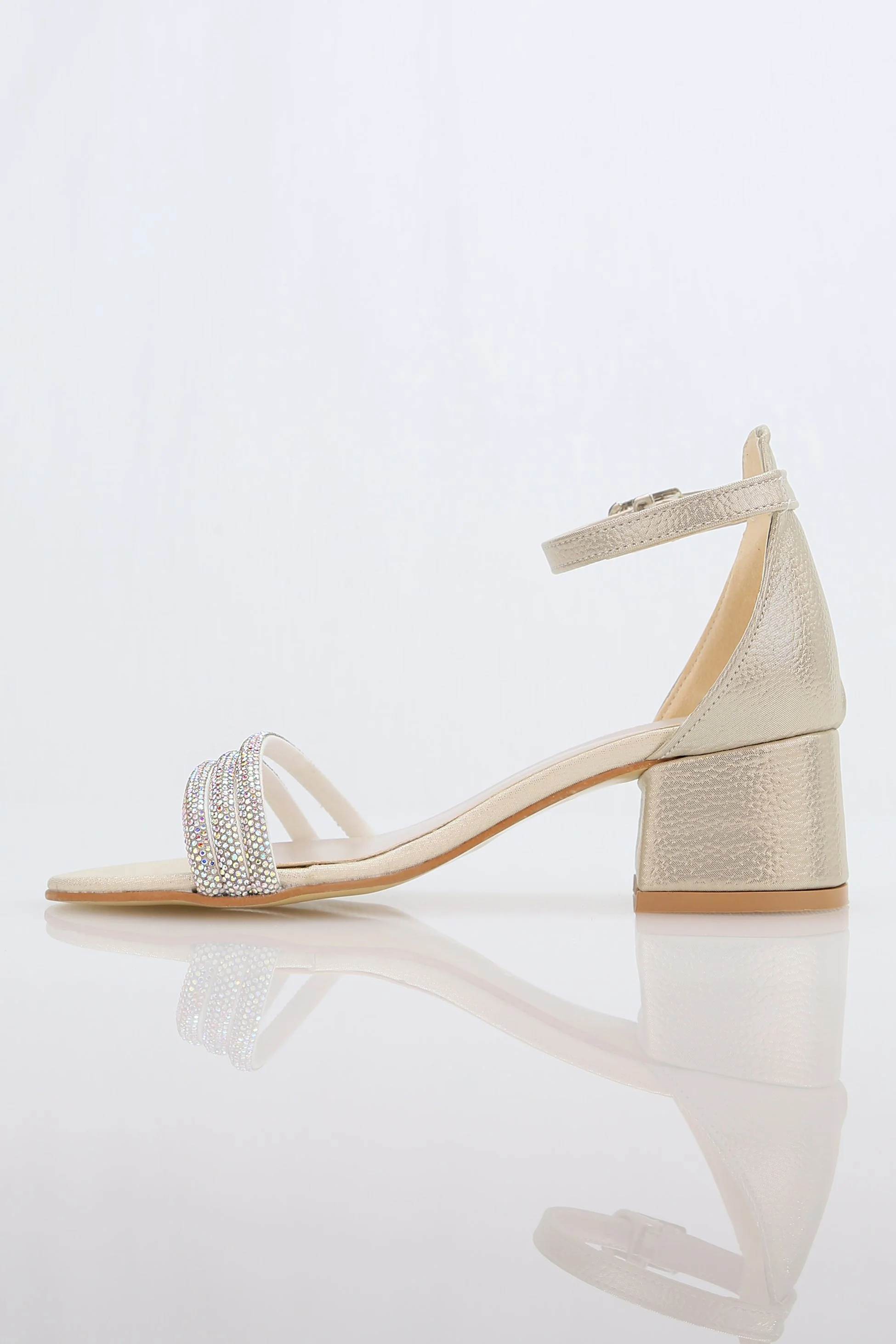 Girls' Textured Block-Heel Sandals with Rhinestone Straps - TWINKLE - Gold - Image 3