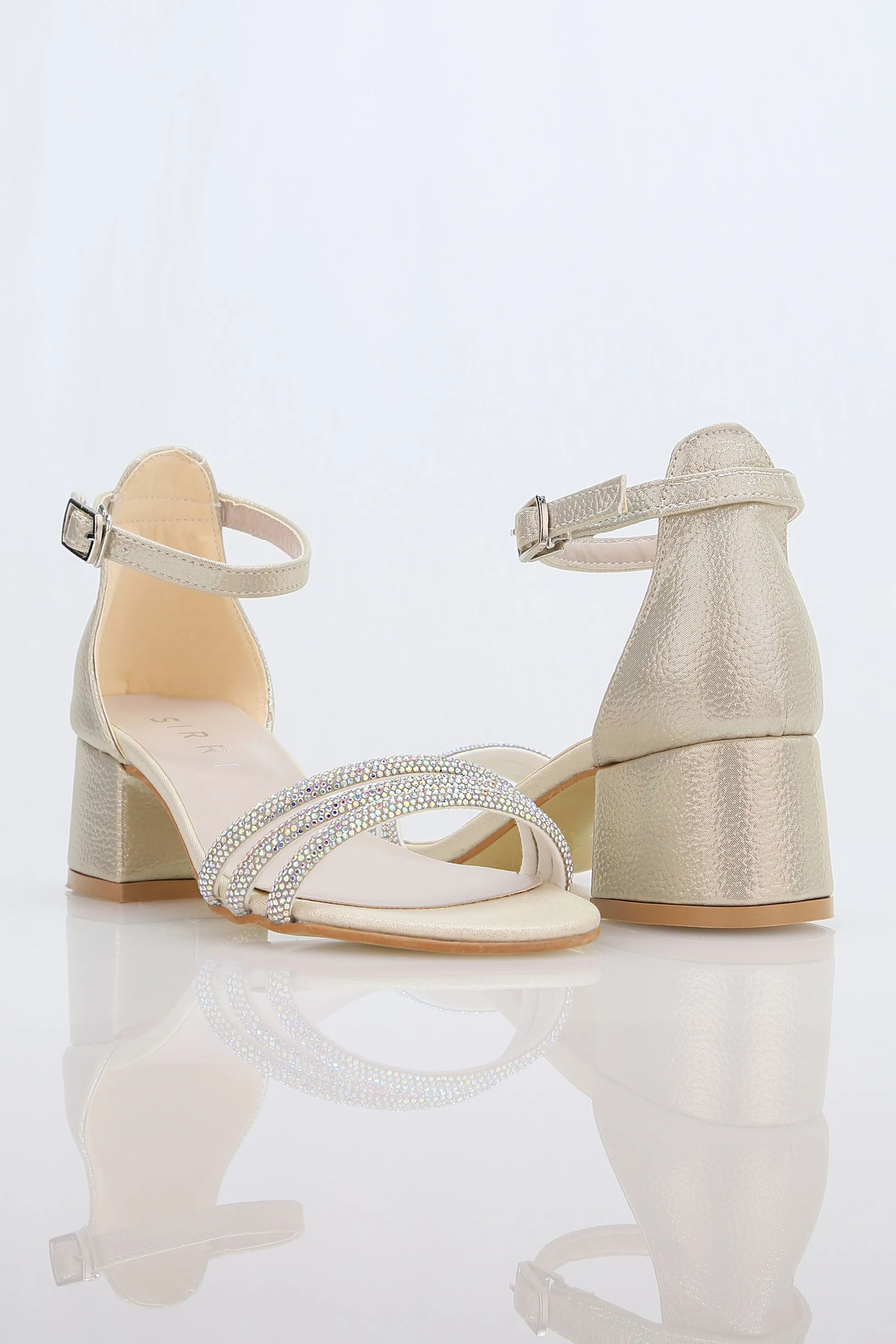 Girls' Textured Block-Heel Sandals with Rhinestone Straps - TWINKLE - Gold - Image 5