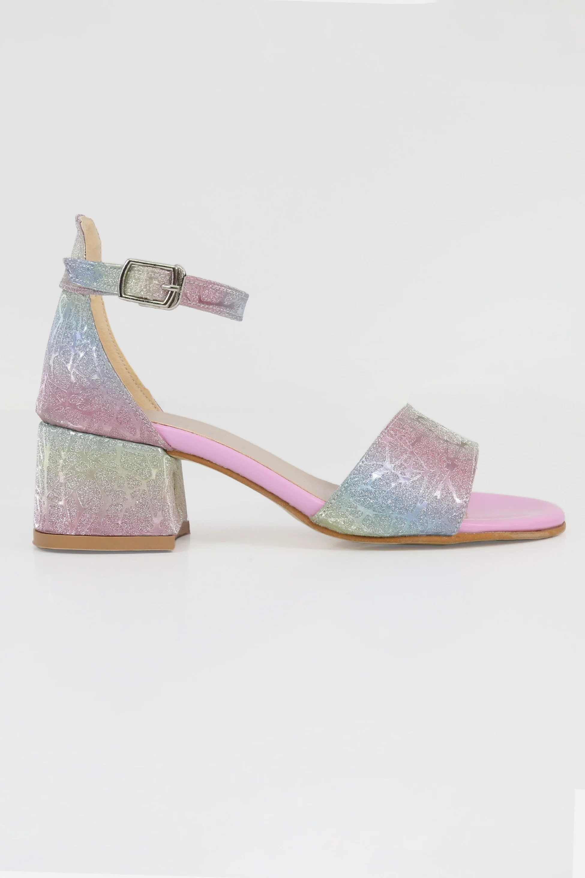 Girls Textured Silver Block Heel Sandals - JENNY - Multicolour - Image 4