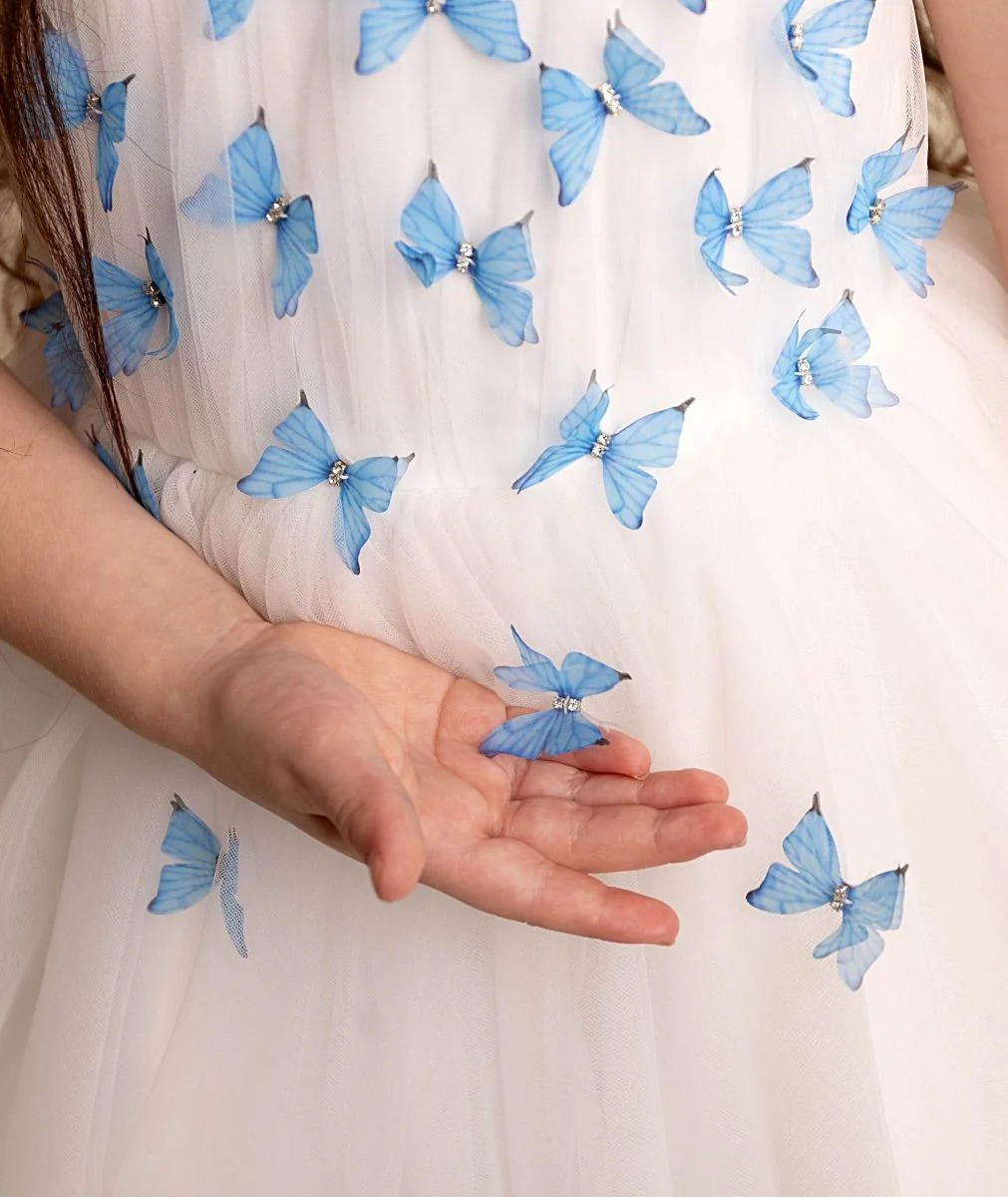 Girls Tulle Dress with Butterfly Appliques - PARIS - Blue - Image 4