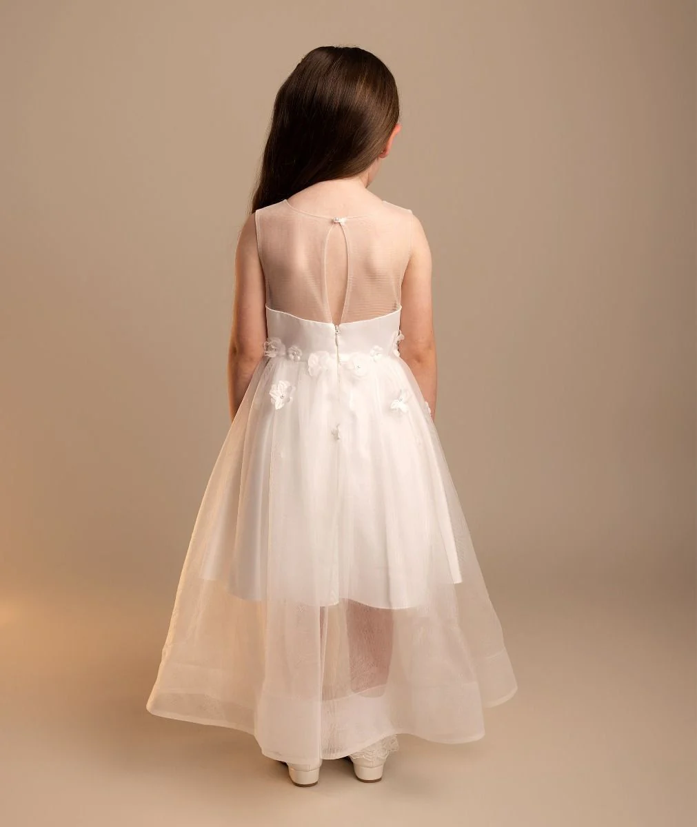 Girls’ Tulle Sweetheart Neck Flower Girl Dress - Laksha - Ivory - Image 2