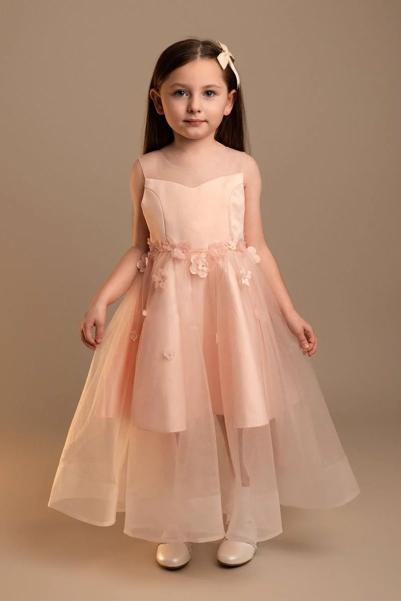Girls’ Tulle Sweetheart Neck Flower Girl Dress - Laksha - Pink
