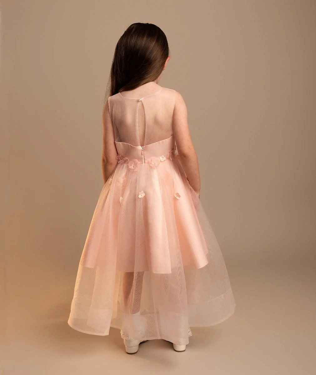 Girls’ Tulle Sweetheart Neck Flower Girl Dress - Laksha - Pink - Image 2