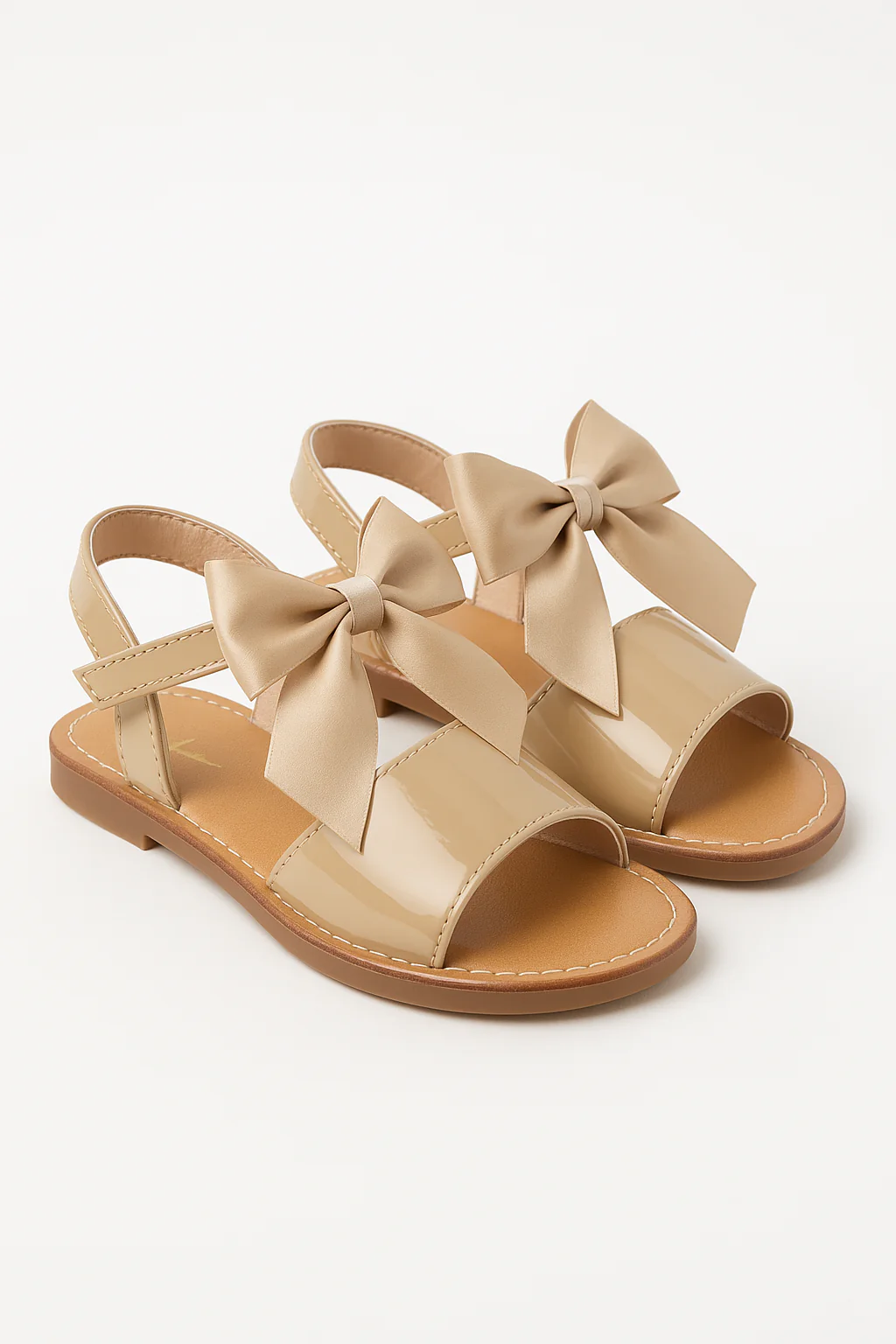Girls Velcro Patent Bow Sandals - MARTINA - Camel - Image 3