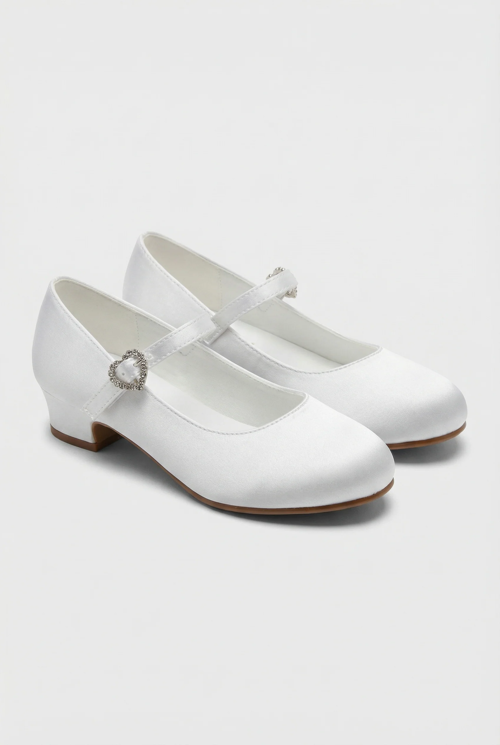 Girls White Communion Mary Jane Shoes with Heart Buckle - Abigail - White - Image 3
