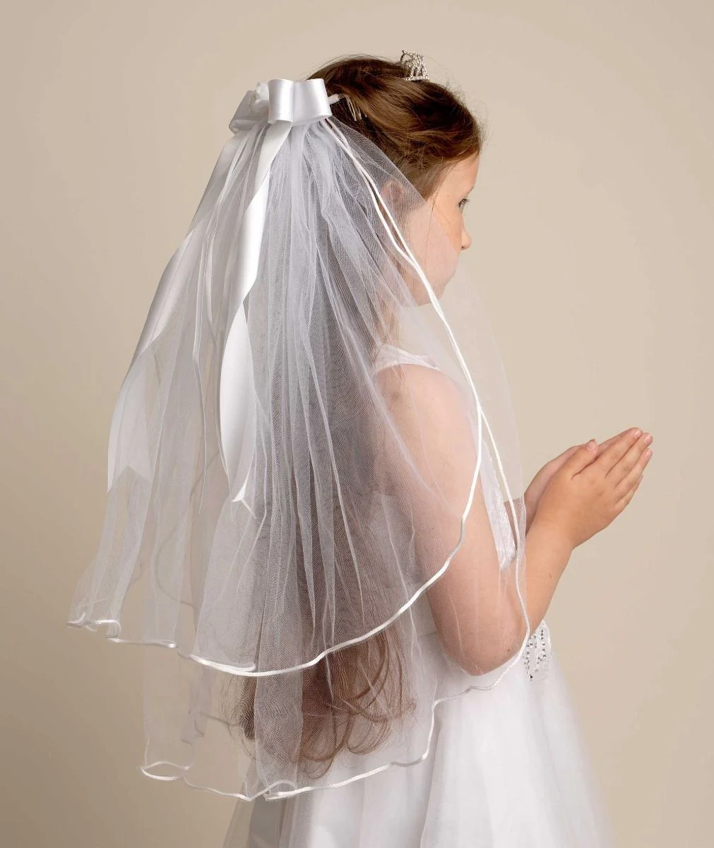 Girls' White Crystal Cross Tiara Veil - CMV802 - Image 3