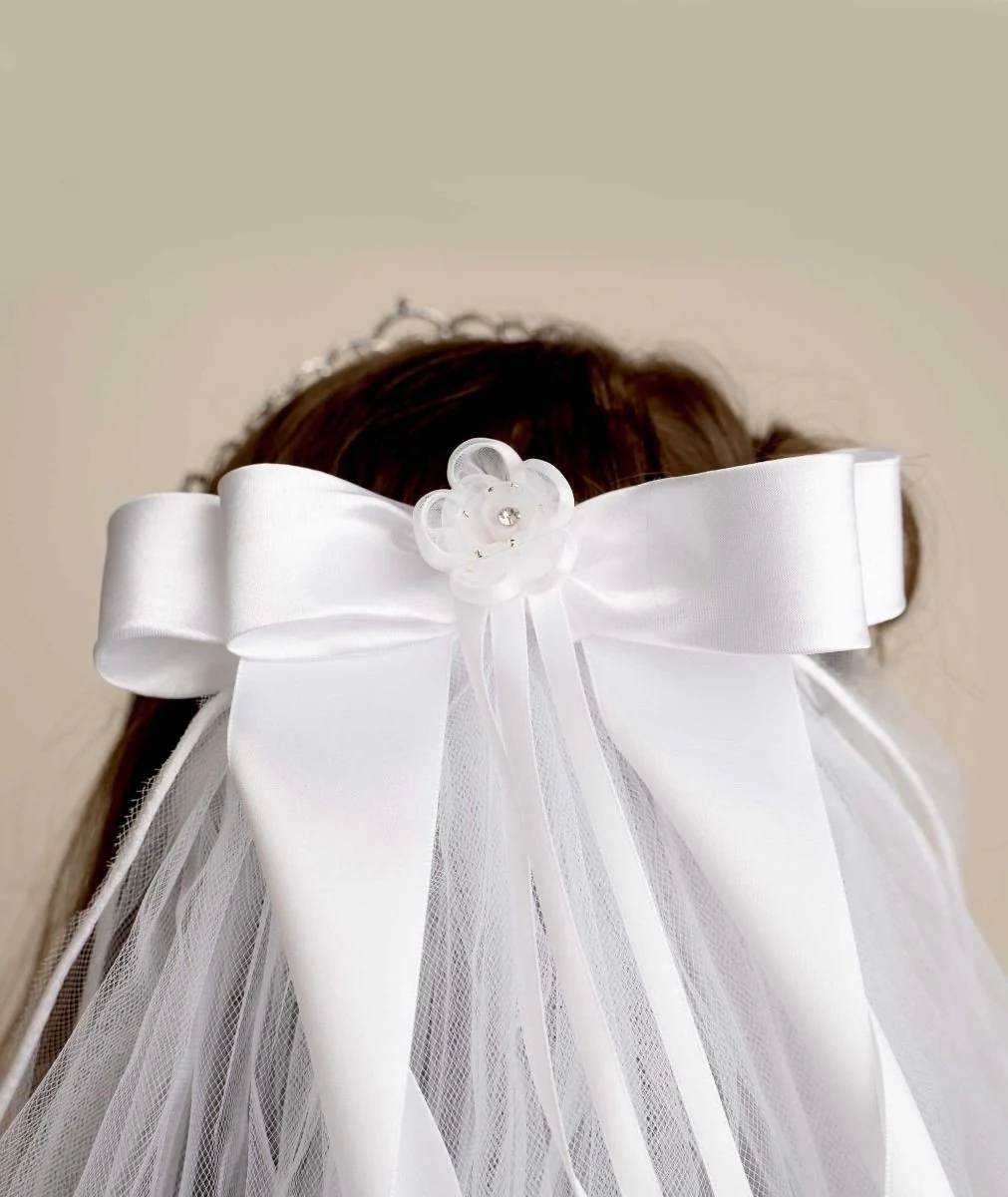 Girls' White Crystal Cross Tiara Veil - CMV802 - Image 6