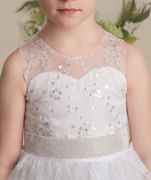 Girls White Lace Sequined Dress with Corset Back - NANCY - White - Image 6