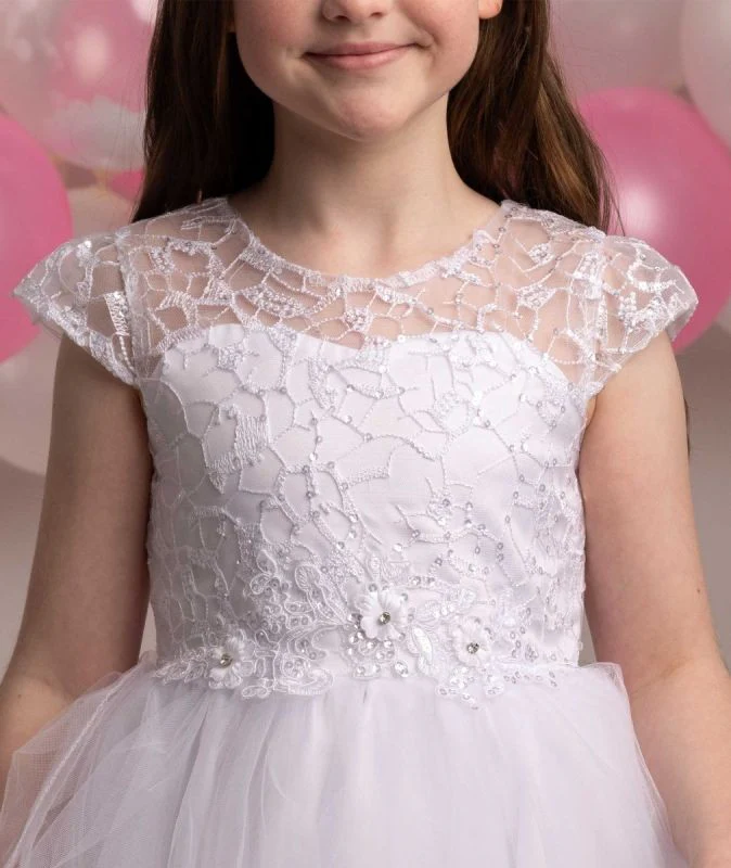 Girls White Layered Tulle Dress with Corset Back - TERRESA - White - Image 3