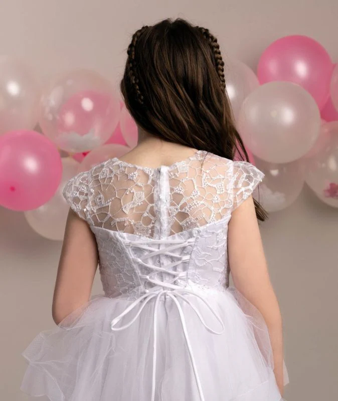 Girls White Layered Tulle Dress with Corset Back - TERRESA - White - Image 5