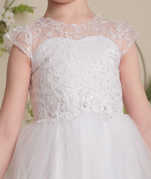 Girls White Layered Tulle Dress with Corset Back - TERRESA - White - Image 8