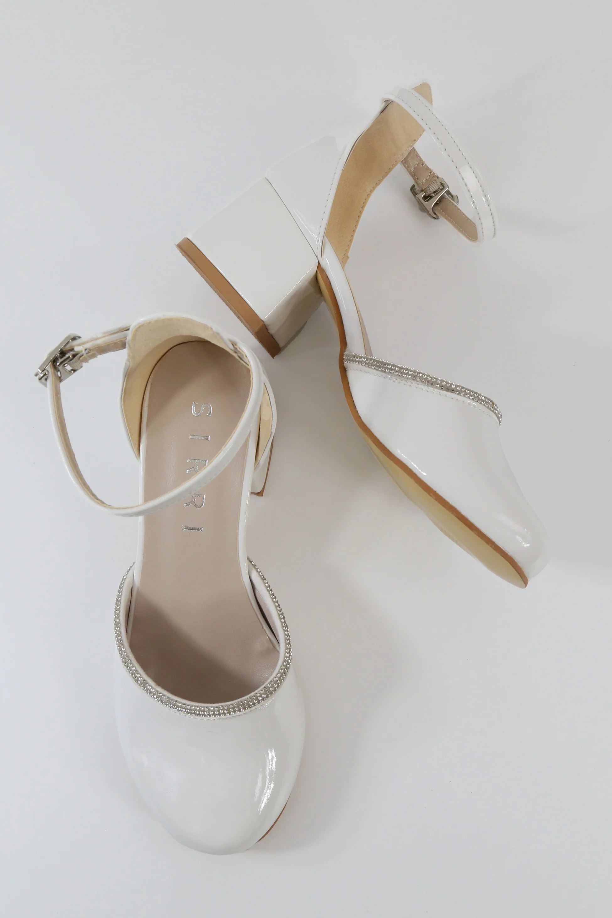 Girls' White Patent Block Heel Shoes With Rhinestone Trim – CHARM - White - Image 5