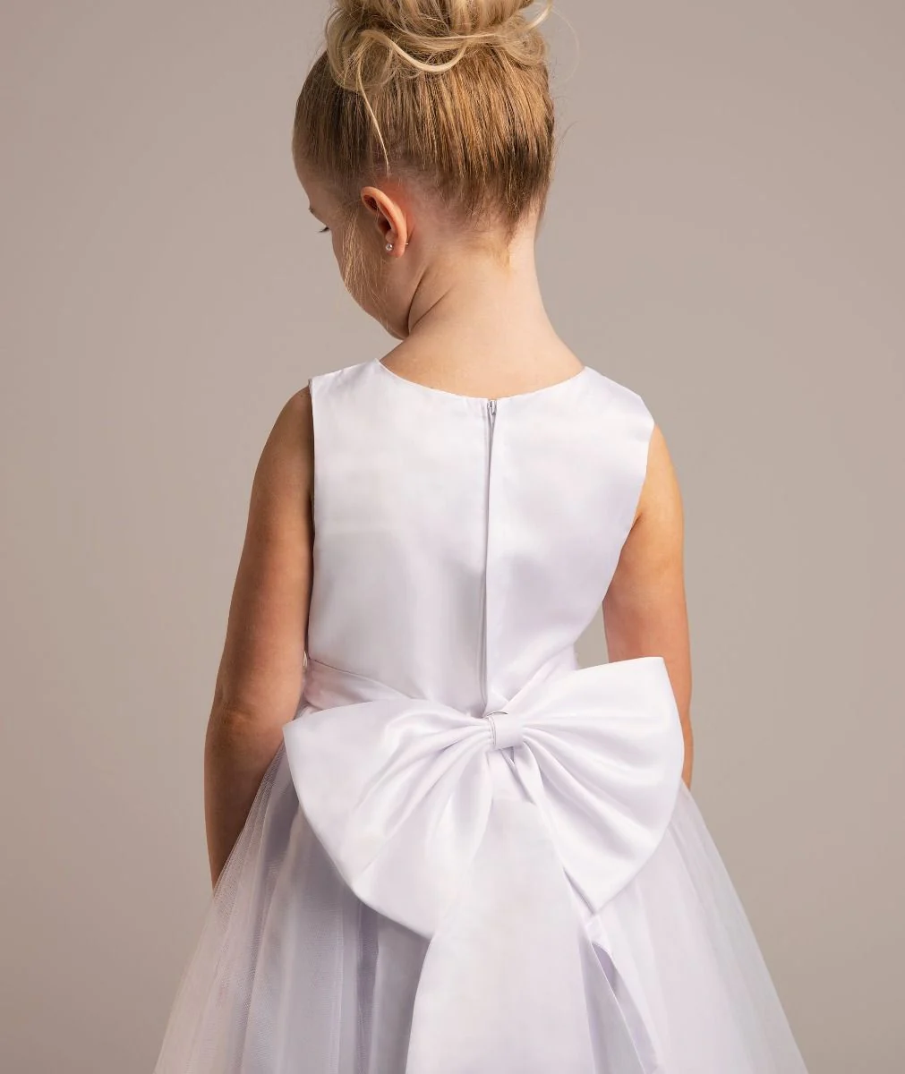 Girls’ White Tulle Communion Dress with Bow - Zia - Image 4