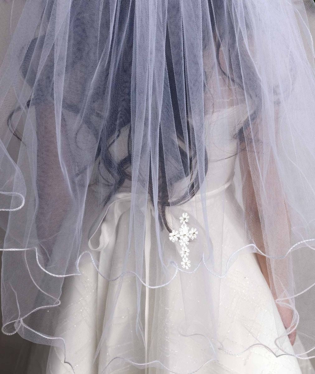 Girls White Tulle Veil - VL-608_R - Image 3