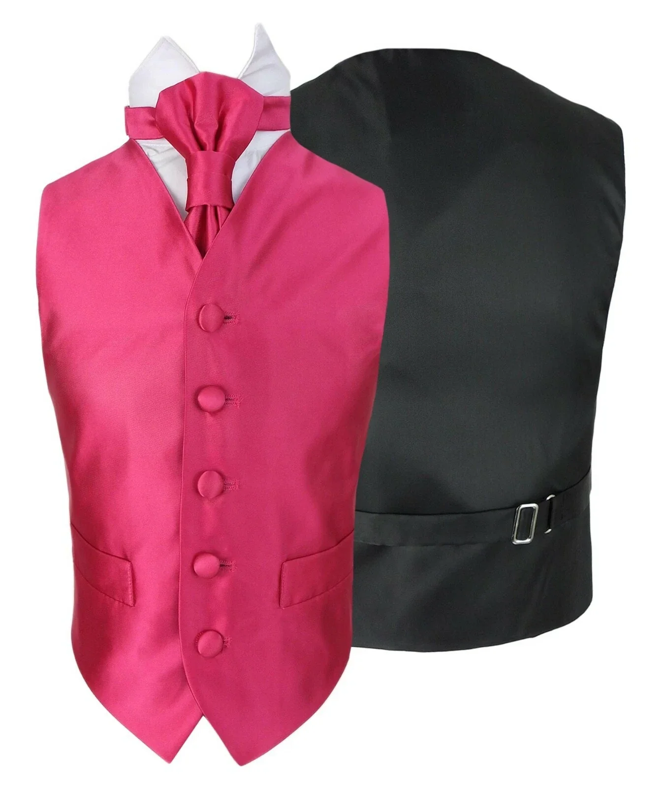 Boys Satin Waistcoat & Adjustable Cravat Set - Fuchsia - Image 2